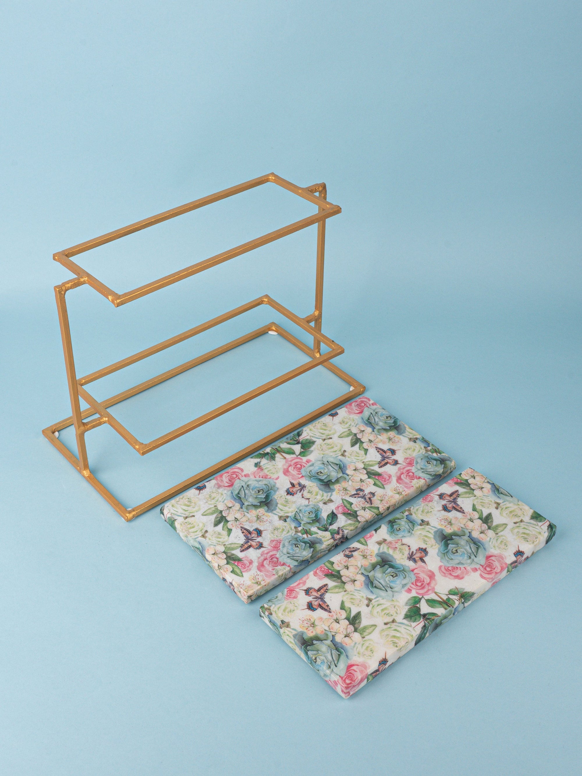 Floral Printed 2 Tier Rectangular Food Platter Stand