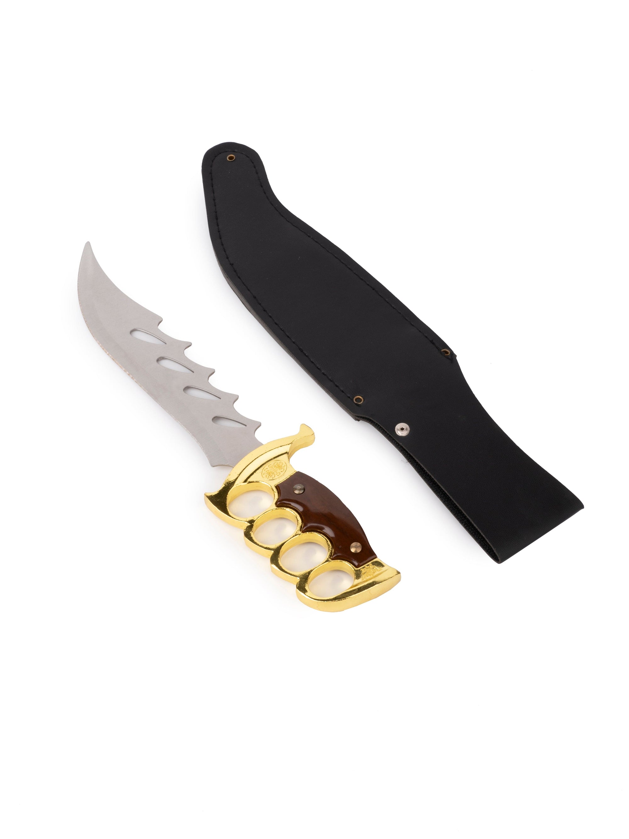 12" Hunting Knife / Dagger in a Black Leather Case with Golden Grip Handle for Home Decor