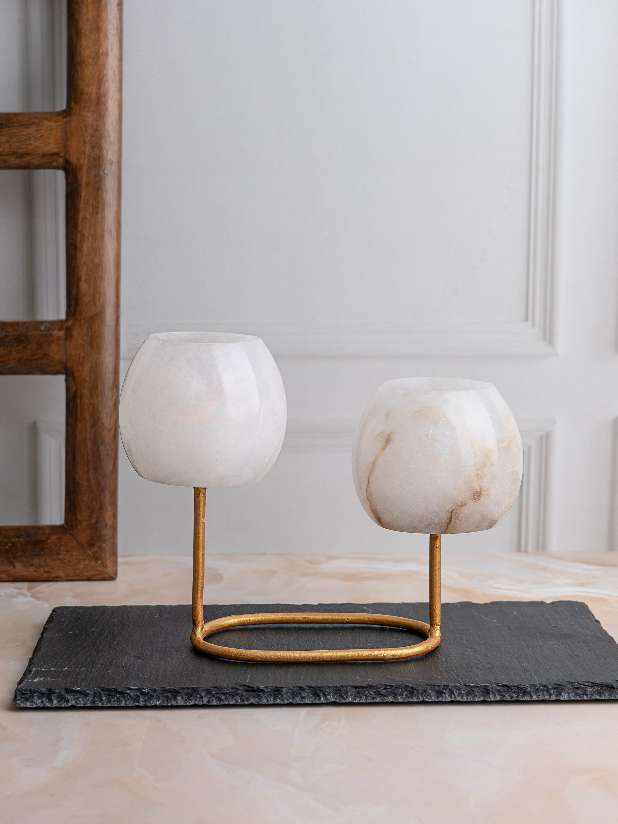 Stylish Pair of Candle Holder on a Beautiful Golden Frame
