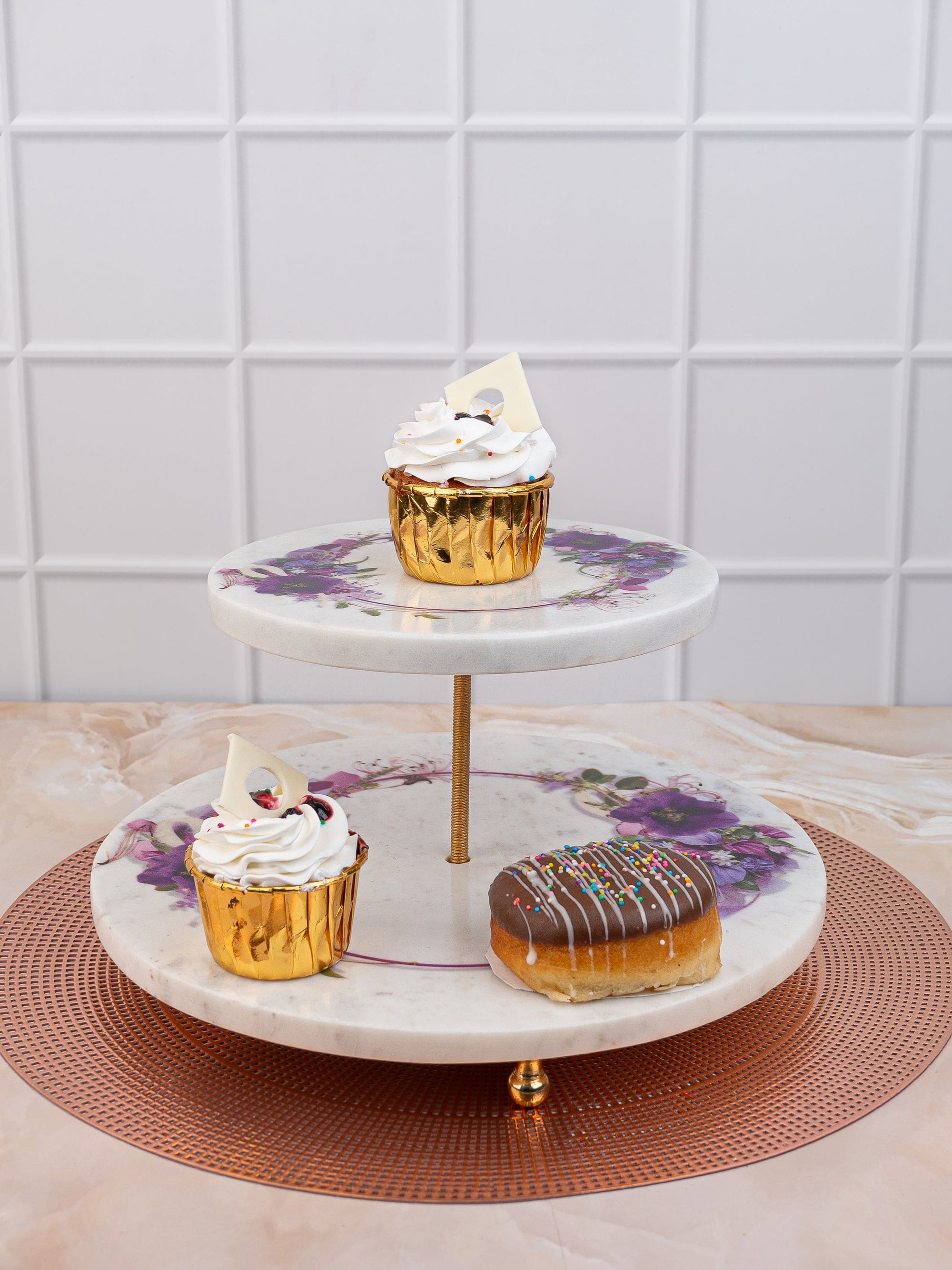 2 Tier Marble Printed Round Dessert Stand for Any Occasion