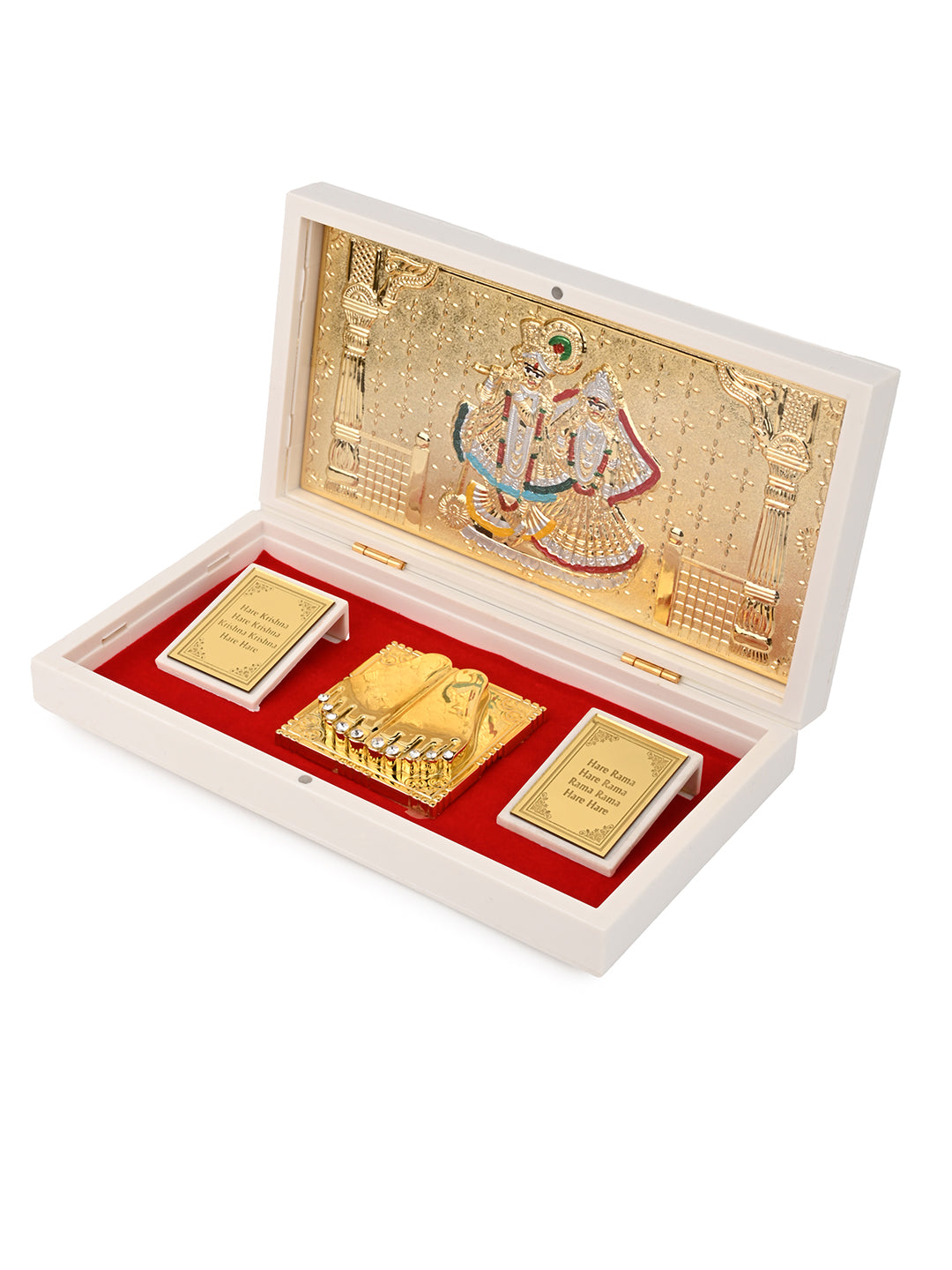 Radha Krishna Charan Paduka Box for Puja Rituals and Gifting