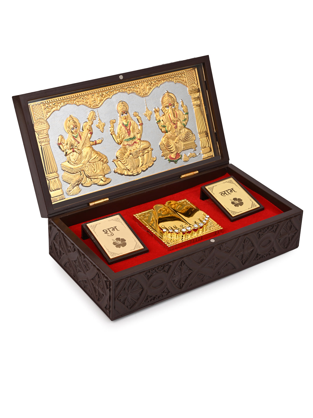 Laxmi Ganesh Saraswati Charan Paduka Corporate Box for Puja Rituals and Gifting