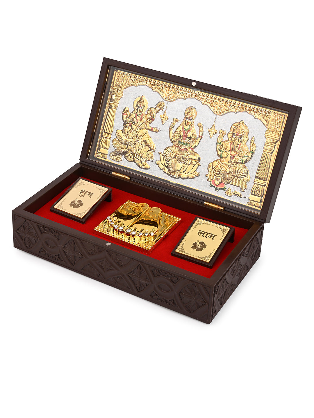 Laxmi Ganesh Saraswati Charan Paduka Corporate Box for Puja Rituals and Gifting