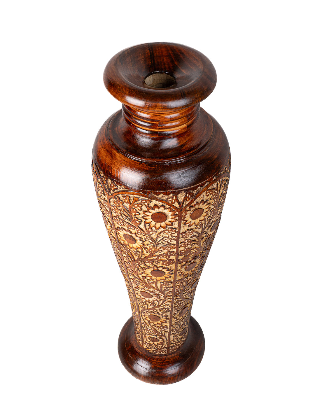 Tall and heavy Sheesham wood intricately crafted floor Vase - 3 ft height