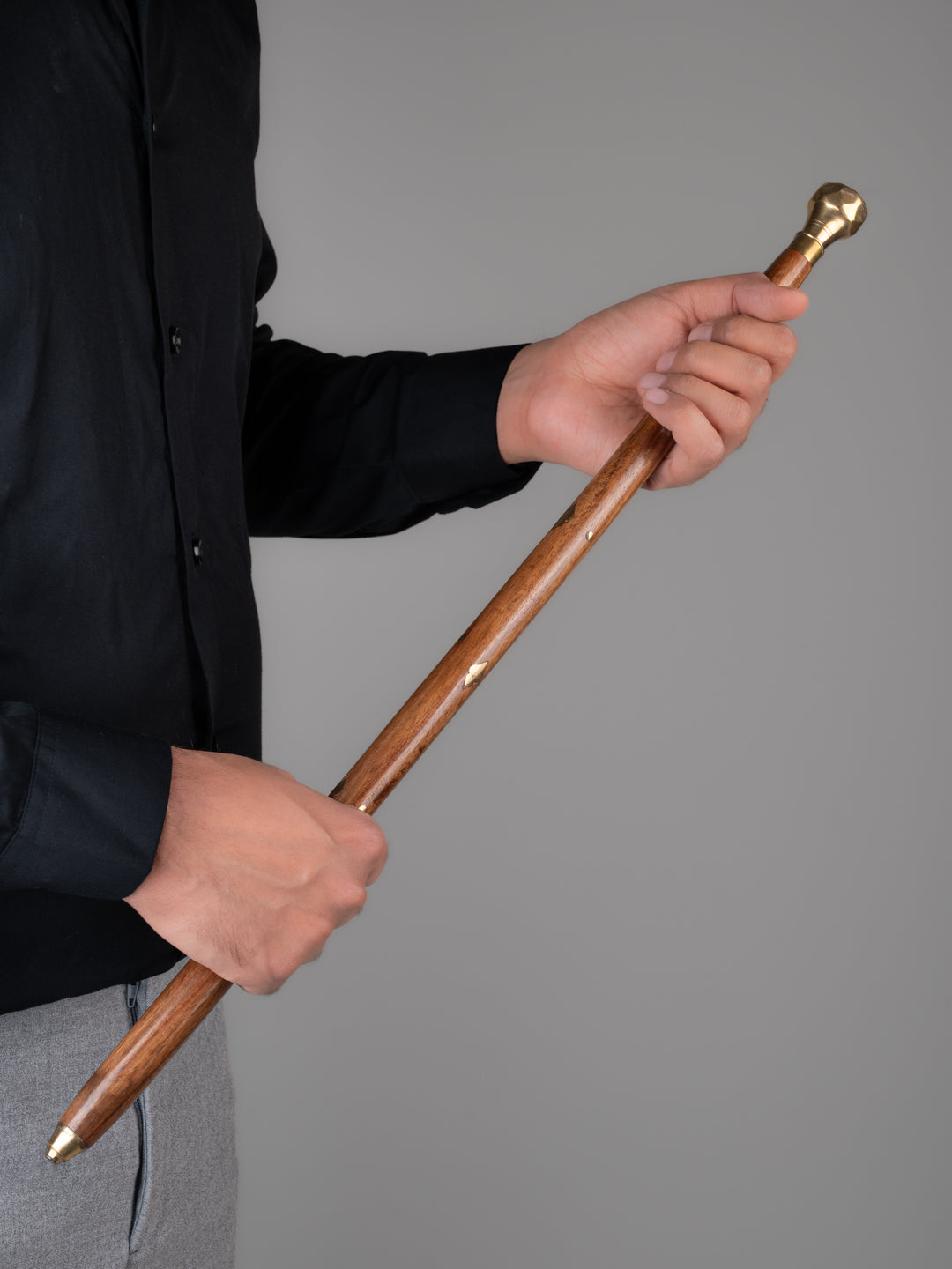 Sheesham wood and brass crafted stylish military cane / swagger stick - 2 feet long
