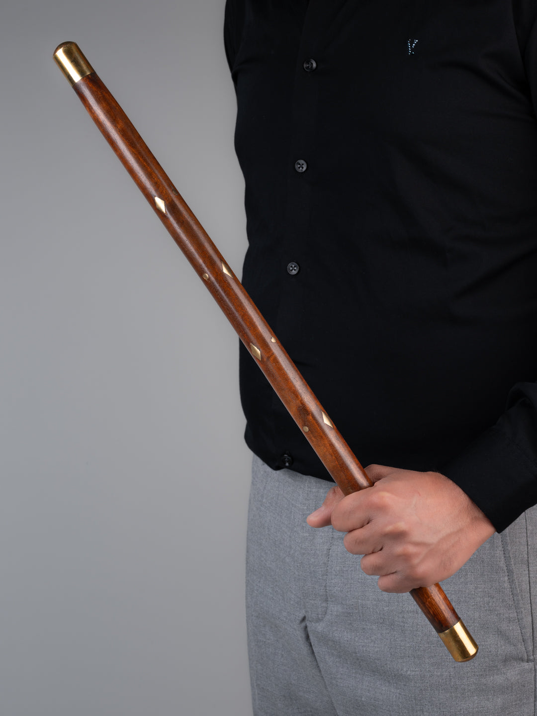 Sheesham wood and brass crafted elegant military cane / swagger stick - 2 feet long