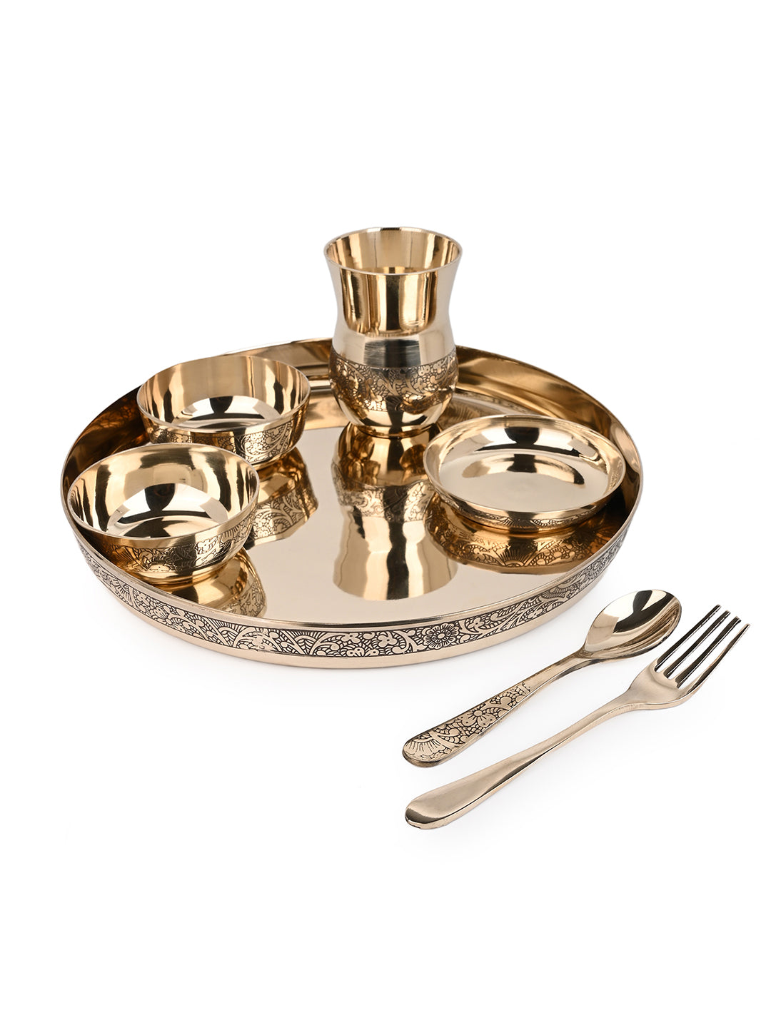Traditional Kansa / Bronze 7 pieces Thali Set / Dinner set for Everyday Use