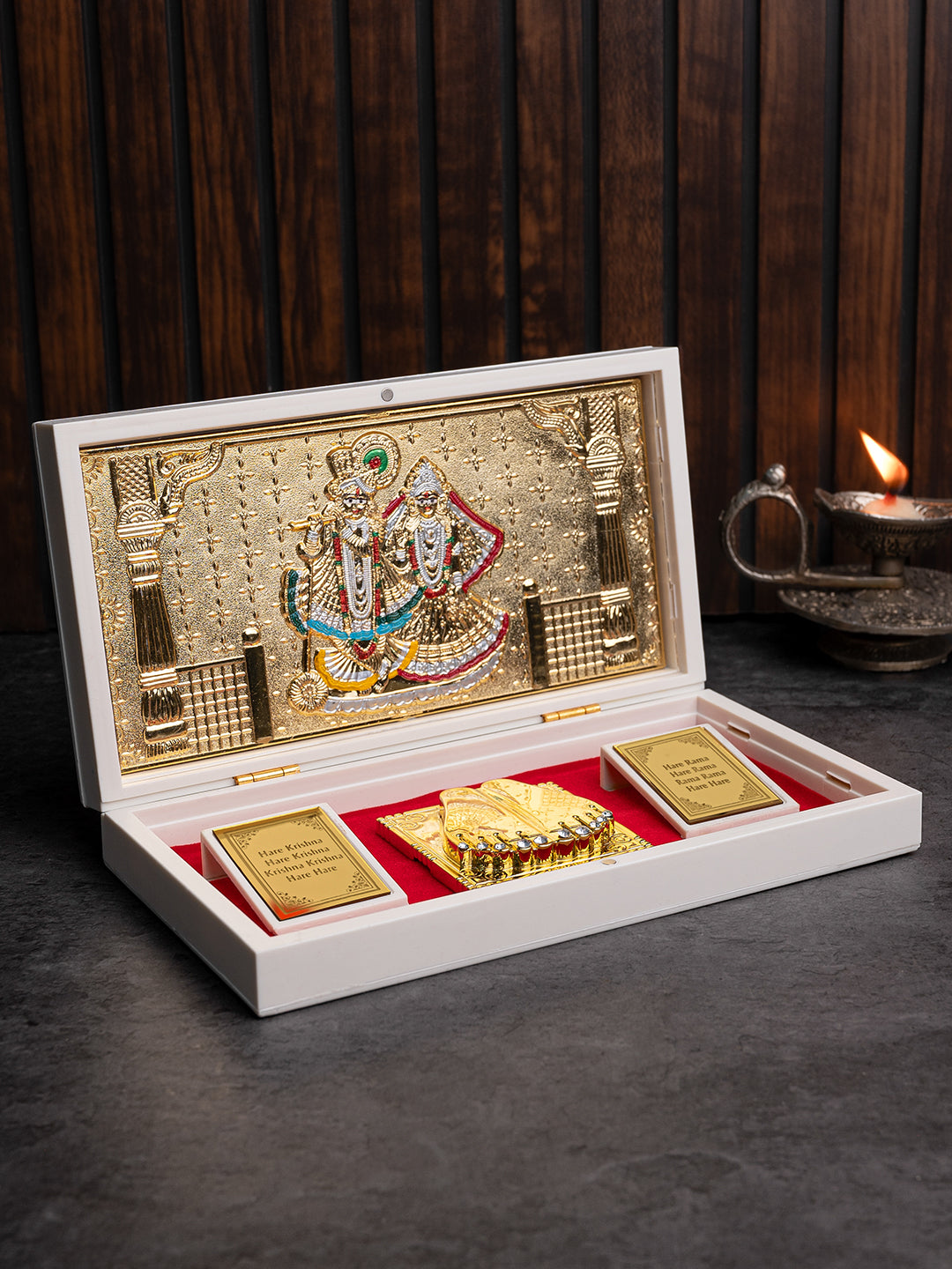 Radha Krishna Charan Paduka Box for Puja Rituals and Gifting