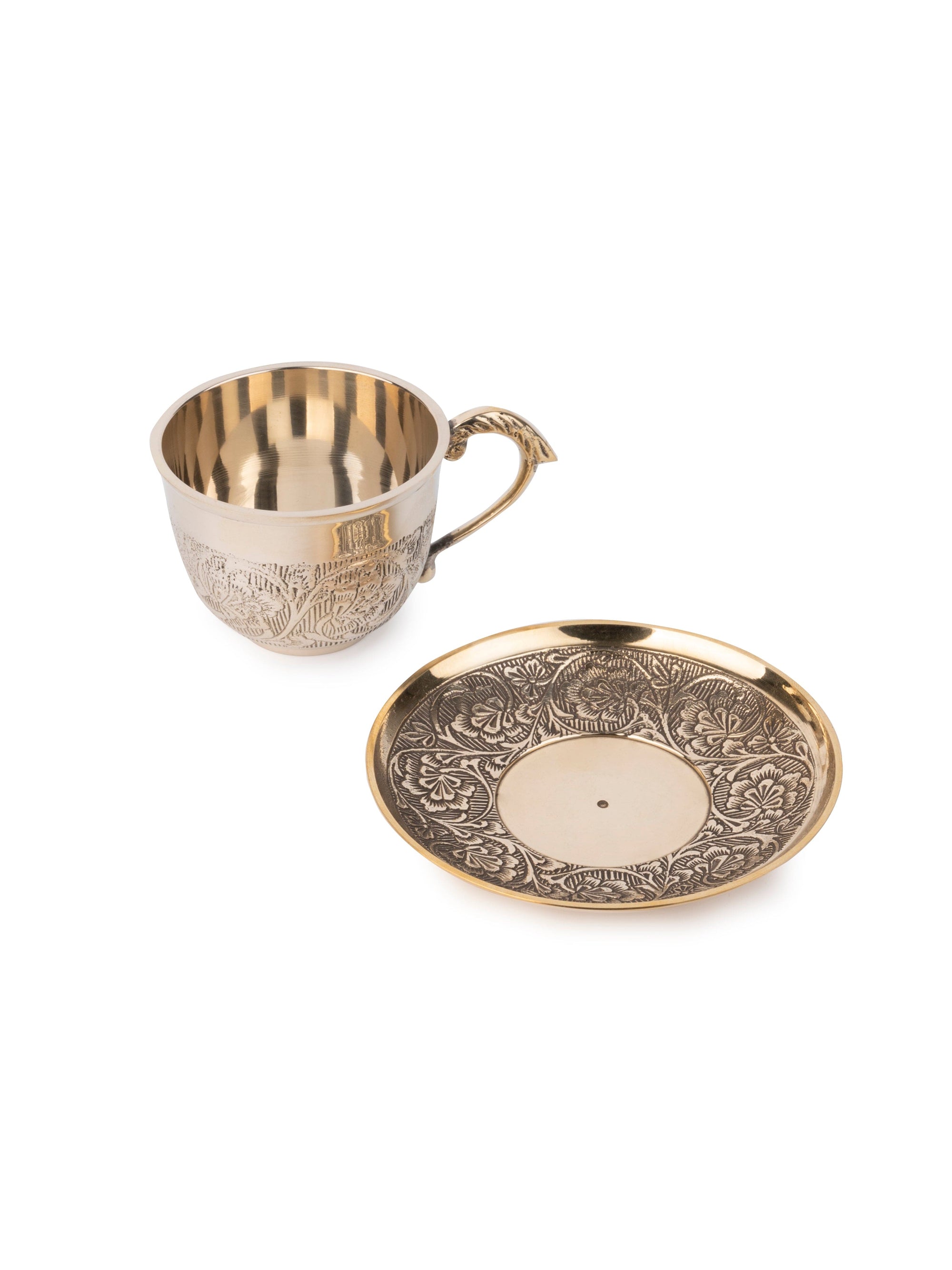 Brass Engraved Cup and Saucer set for serving Tea / Coffee