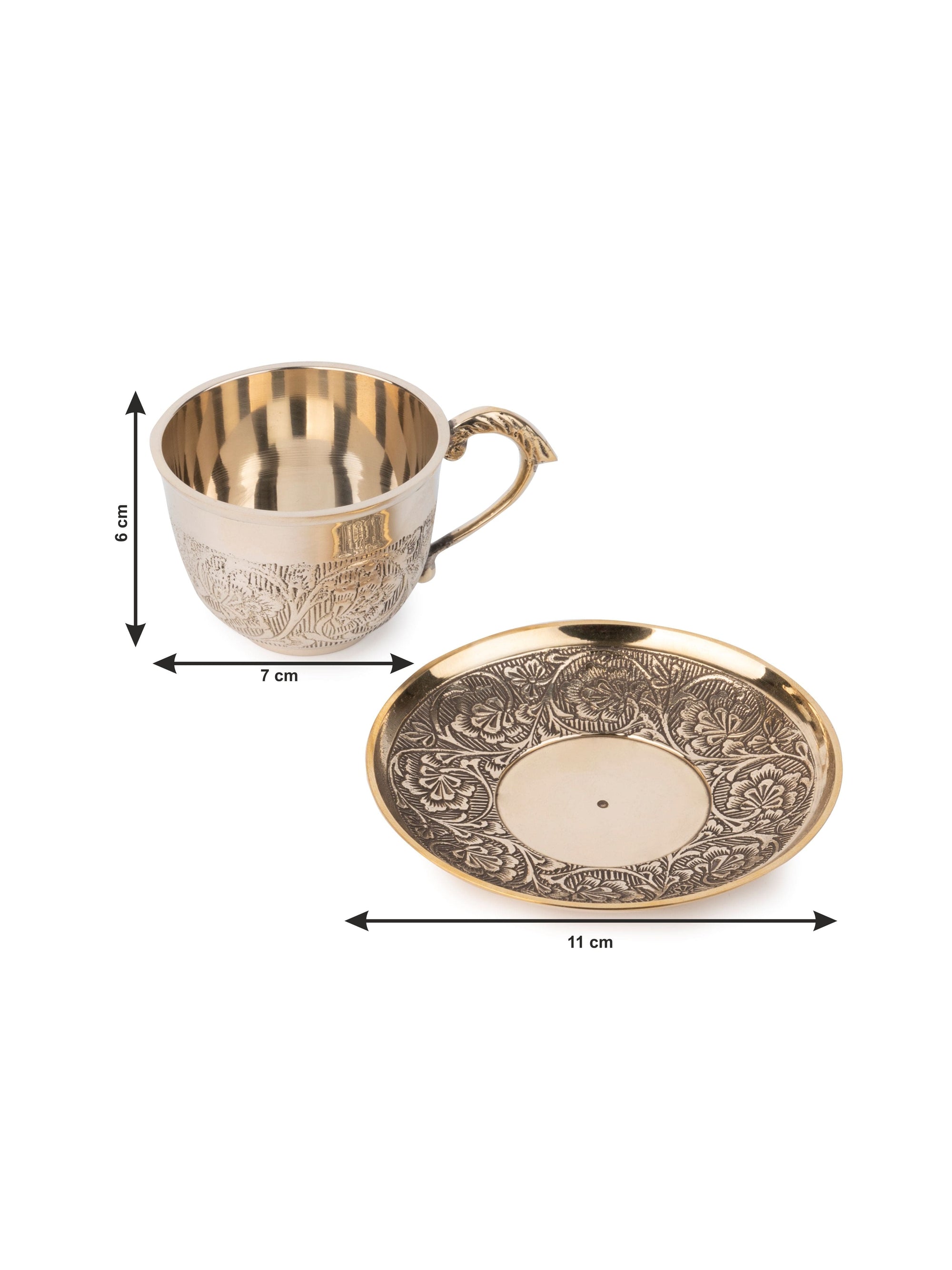 Brass Engraved Cup and Saucer set for serving Tea / Coffee