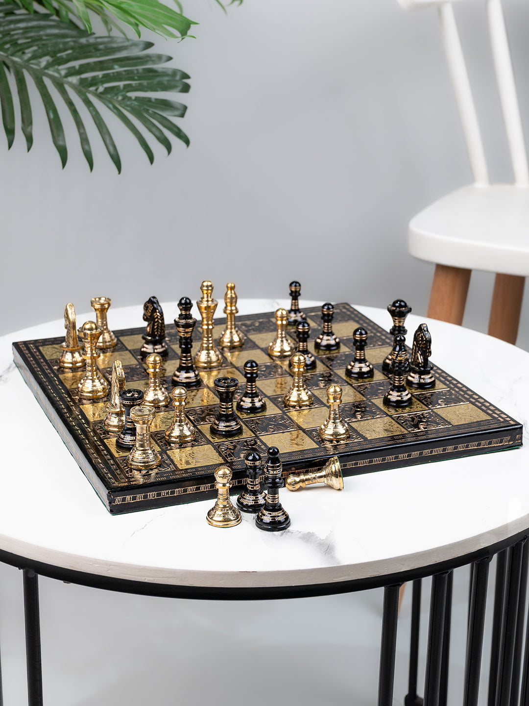 Brass Crafted Chess Board in 2 Color Options Silver and Gold comes in a gift box - 12 inches