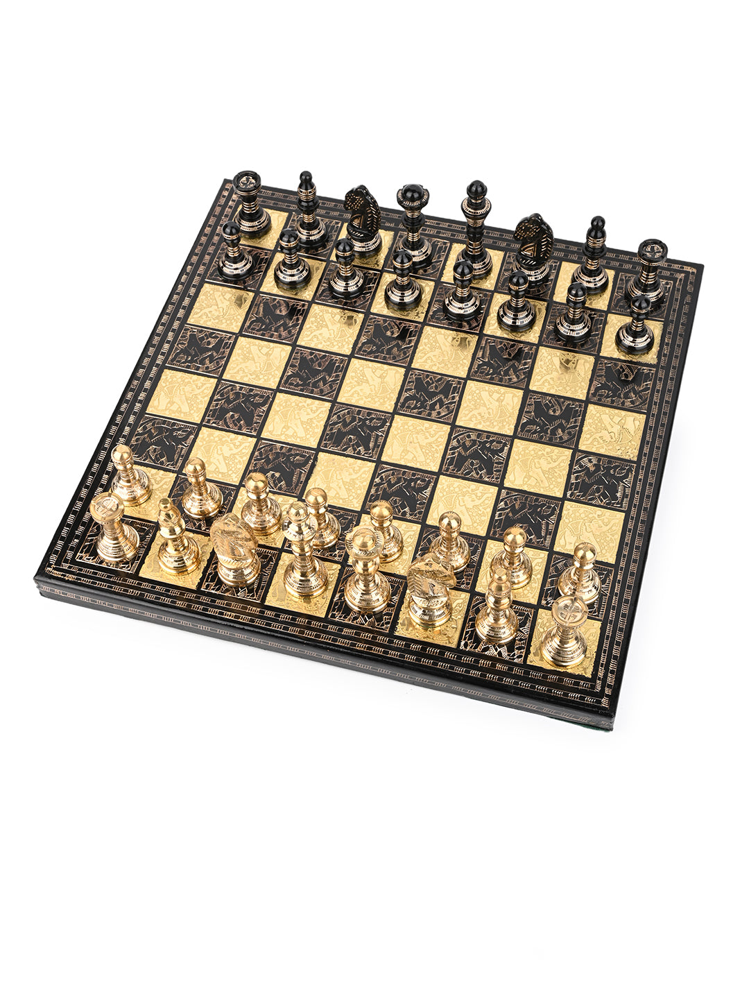 Brass Crafted Chess Board in 2 Color Options Silver and Gold comes in a gift box - 12 inches