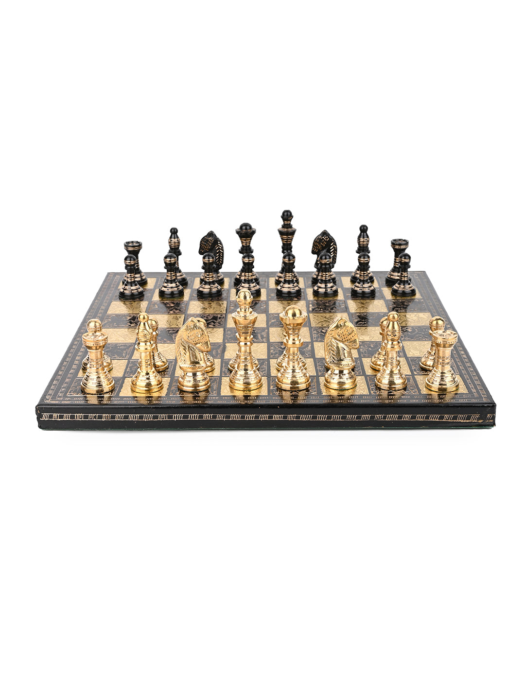 Brass Crafted Chess Board in 2 Color Options Silver and Gold comes in a gift box - 12 inches