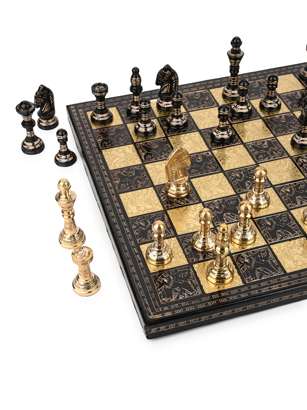 Brass Crafted Chess Board in 2 Color Options Silver and Gold comes in a gift box - 12 inches