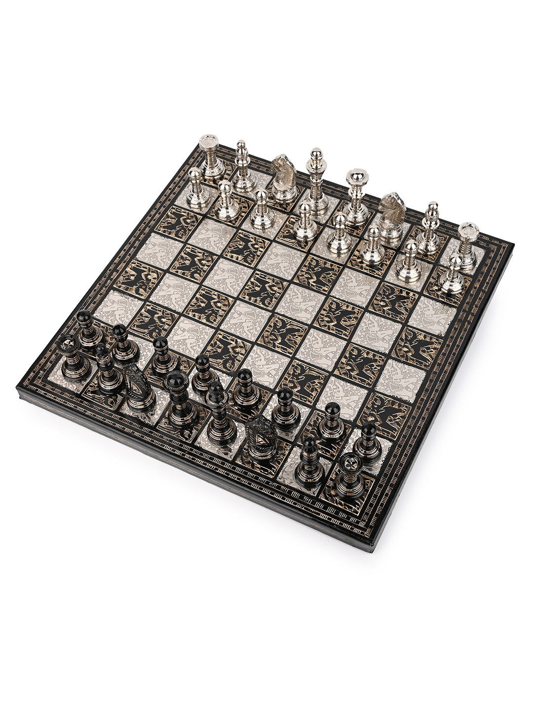 Brass Crafted Chess Board in 2 Color Options Silver and Gold comes in a gift box - 12 inches