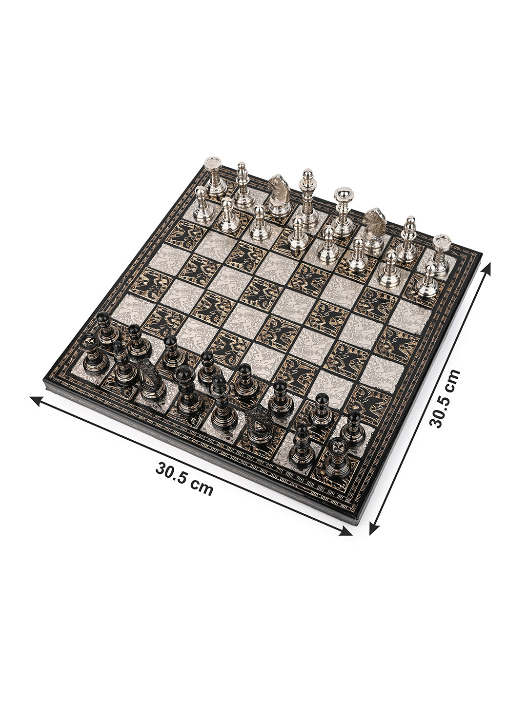 Brass Crafted Chess Board in 2 Color Options Silver and Gold comes in a gift box - 12 inches