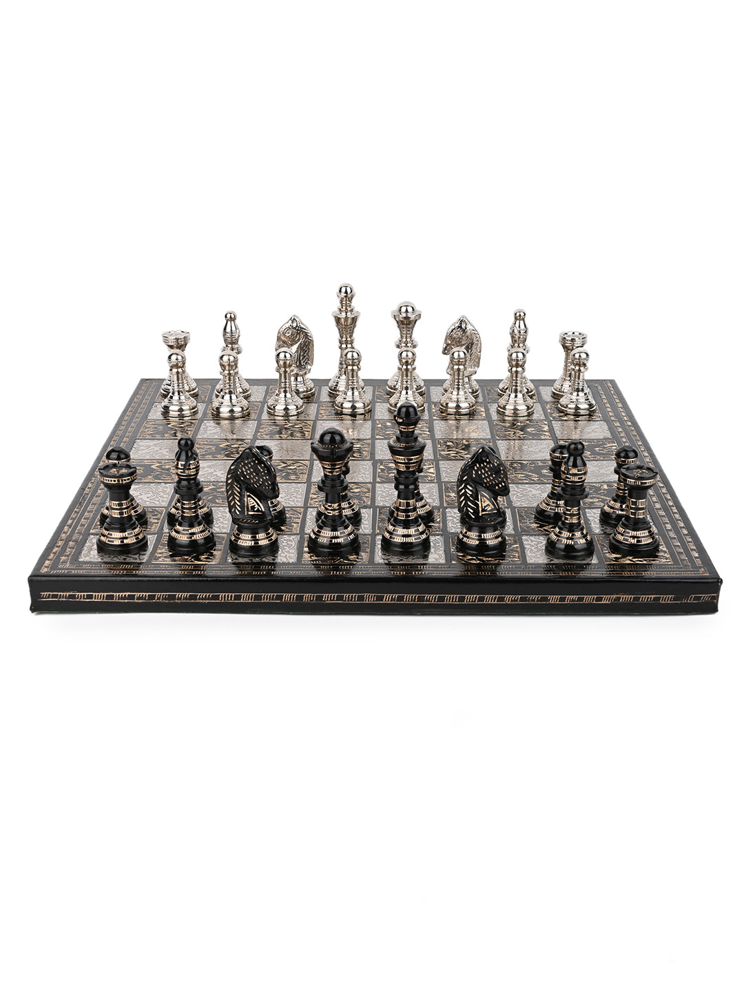 Brass Crafted Chess Board in 2 Color Options Silver and Gold comes in a gift box - 12 inches