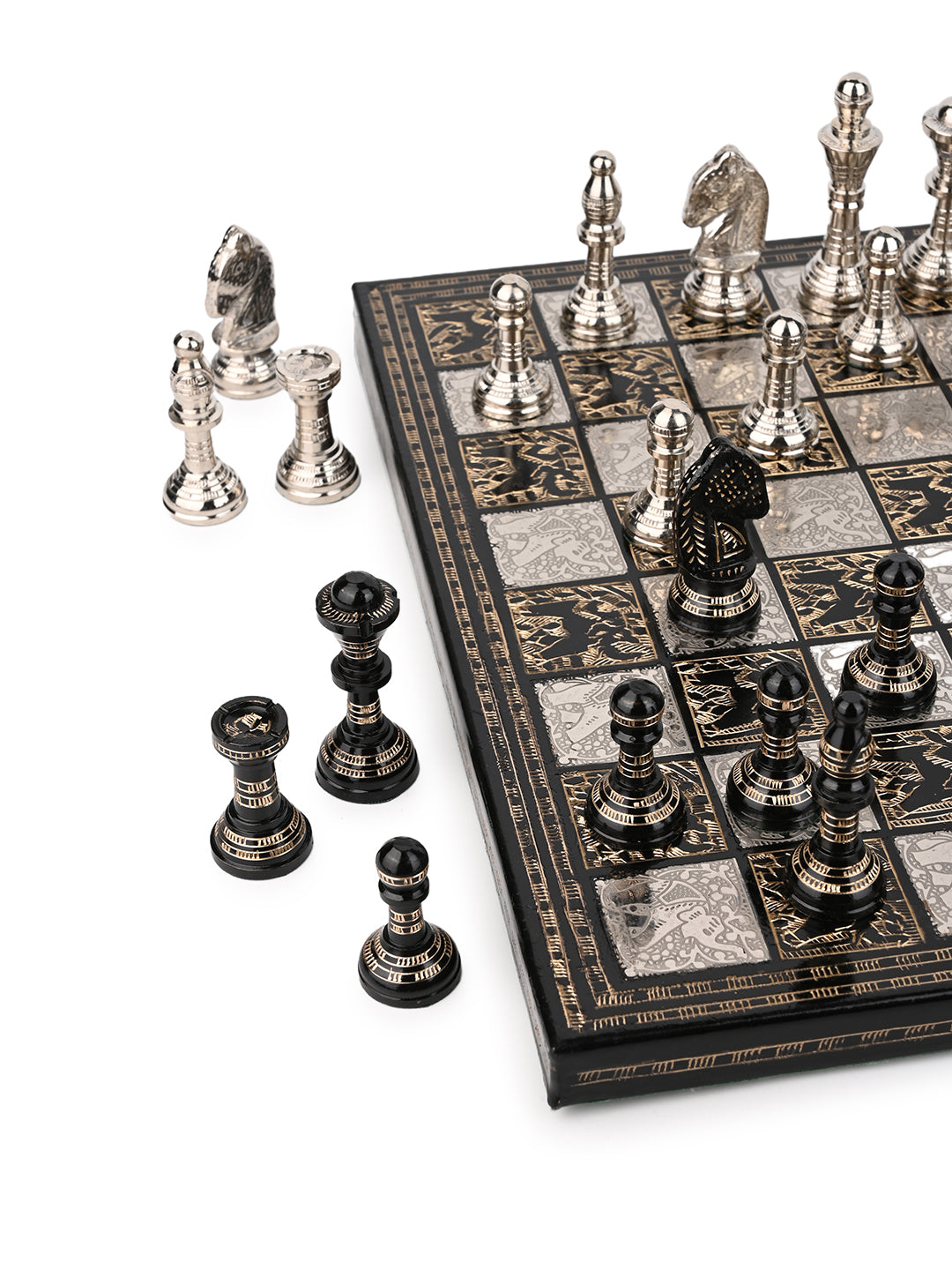Brass Crafted Chess Board in 2 Color Options Silver and Gold comes in a gift box - 12 inches
