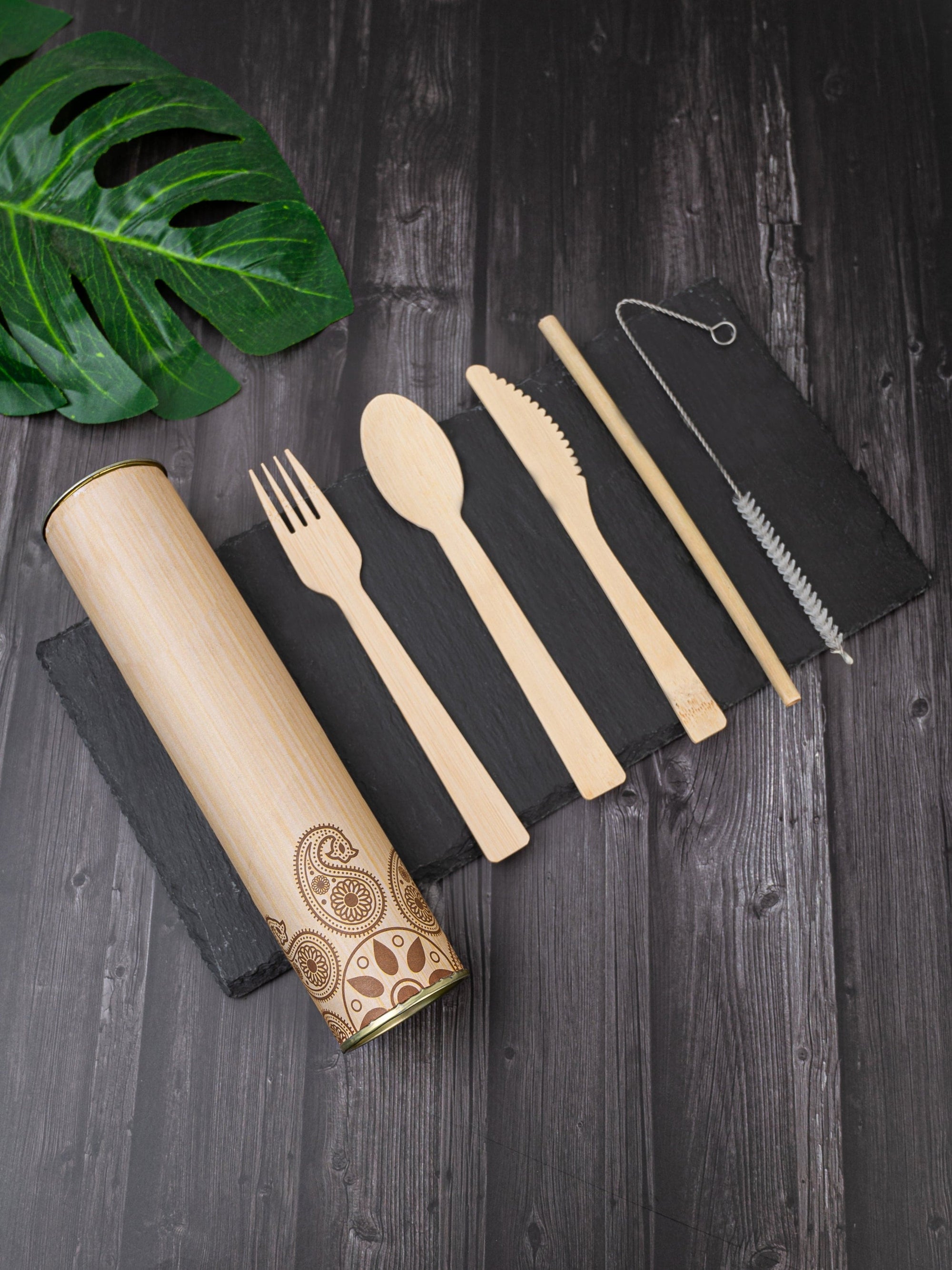 Handcrafted Sustainable Bamboo Cutlery Set in a Paper Box