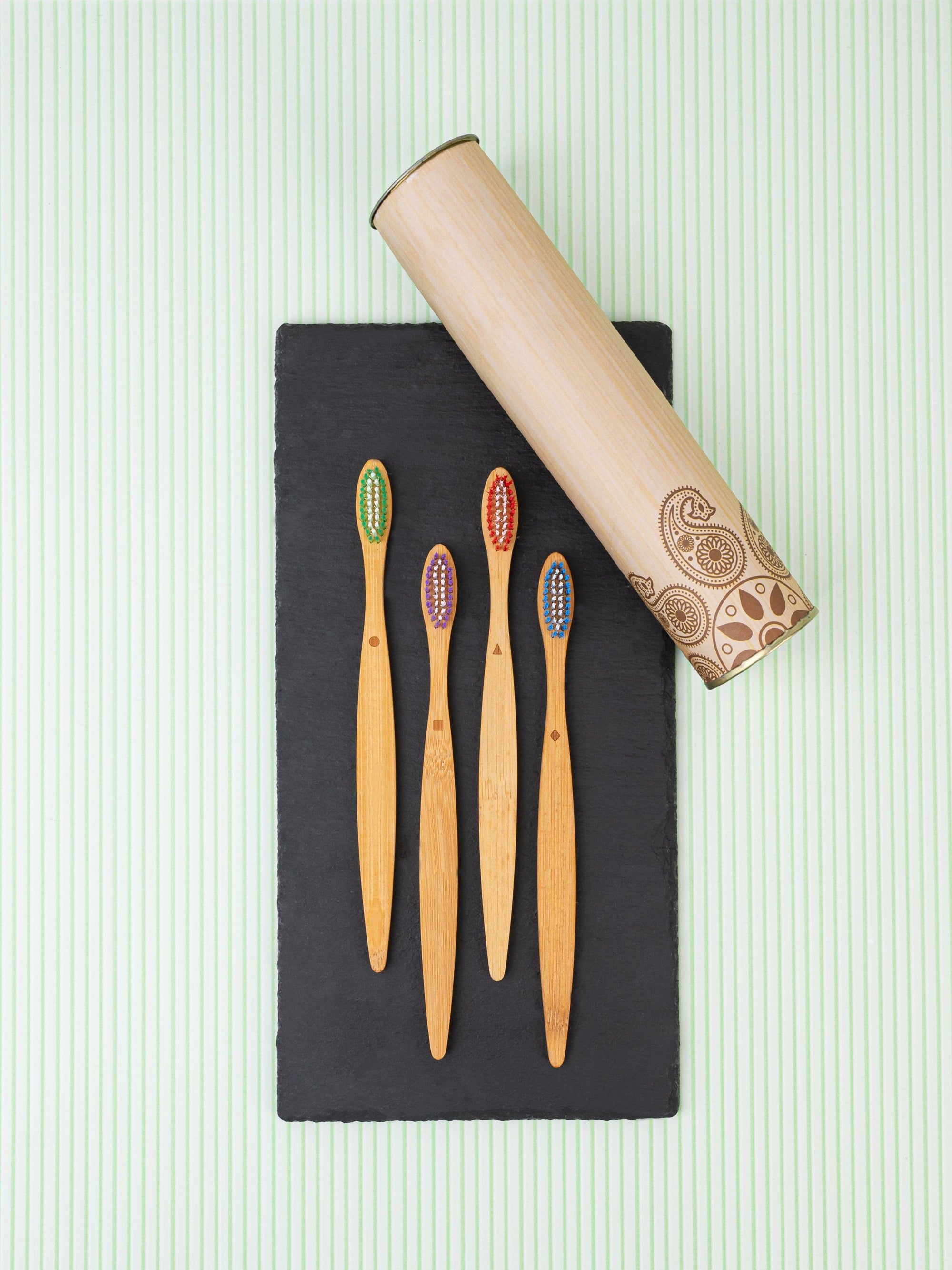Sustainable Bamboo Flat Handle Toothbrush Set of 4 Pcs