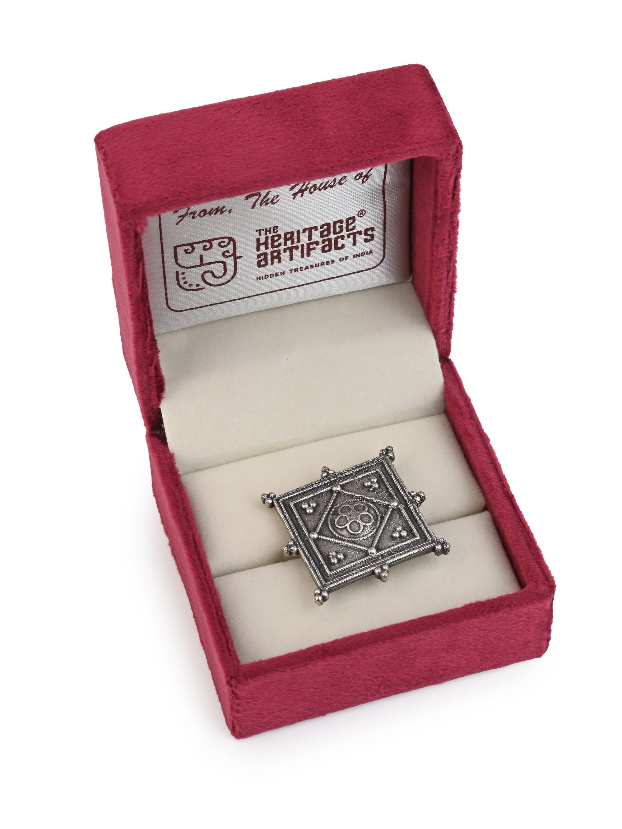 MAURYANA - Oxidised silver square design finger ring - adjustable size