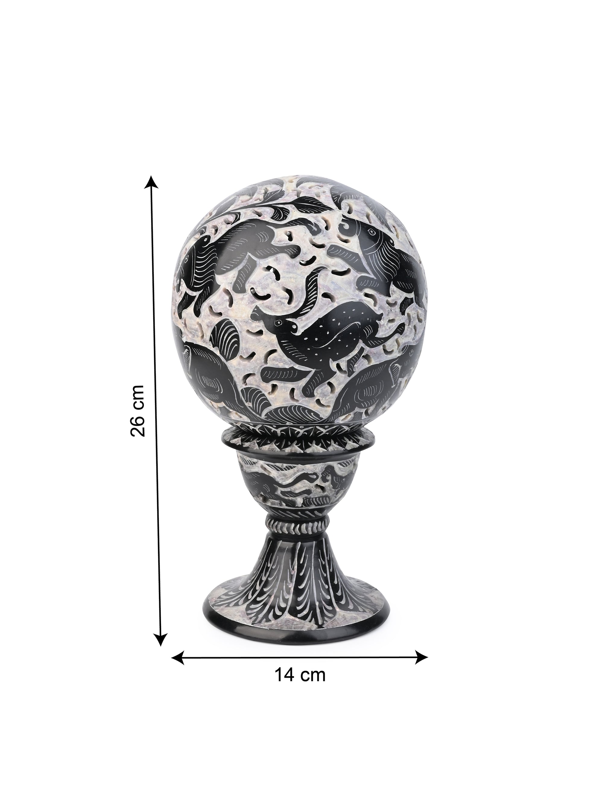 Black Stone Hand Crafted Round Ball Lamp Decor - 10 inches height