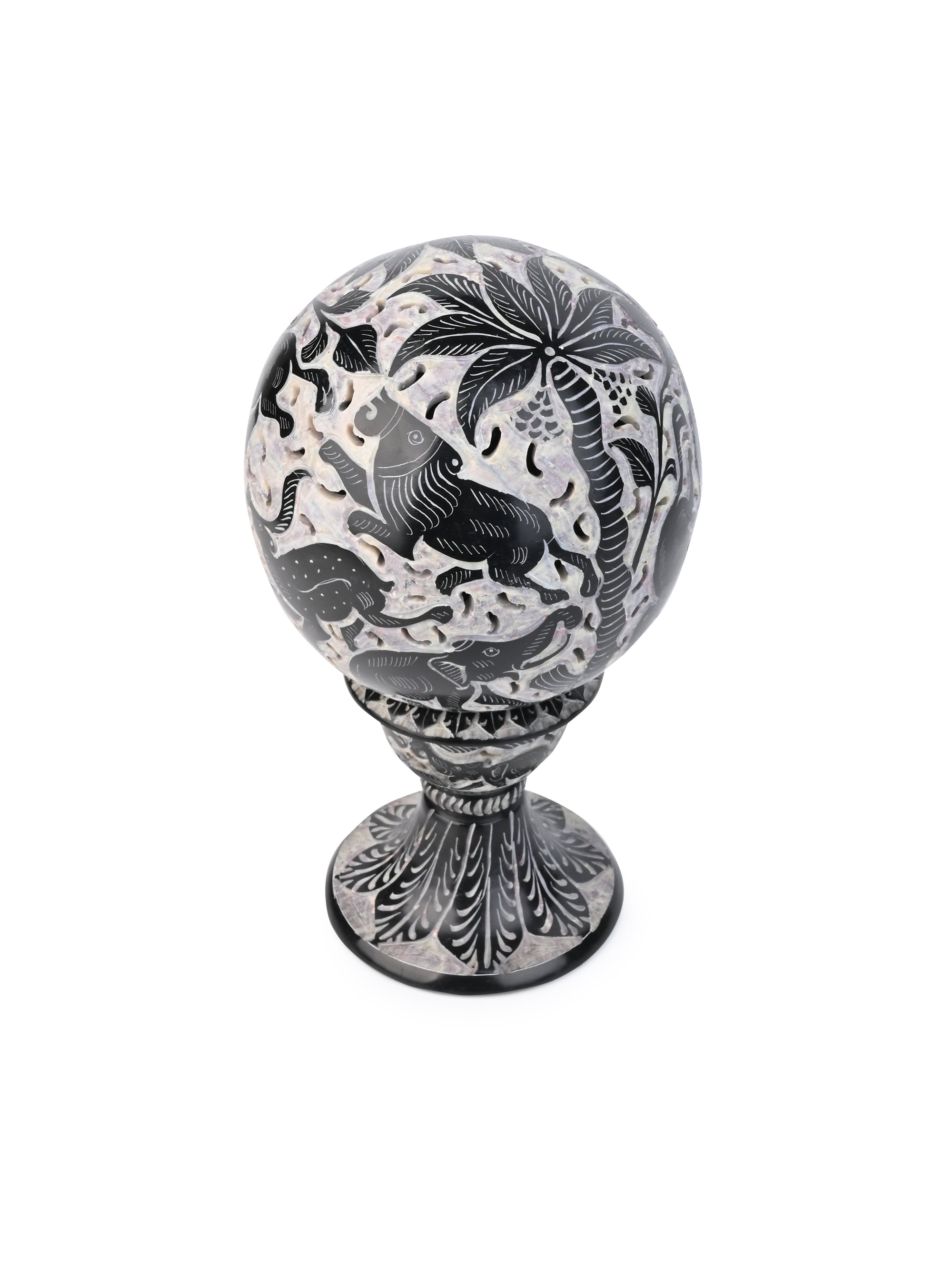 Black Stone Hand Crafted Round Ball Lamp Decor - 10 inches height