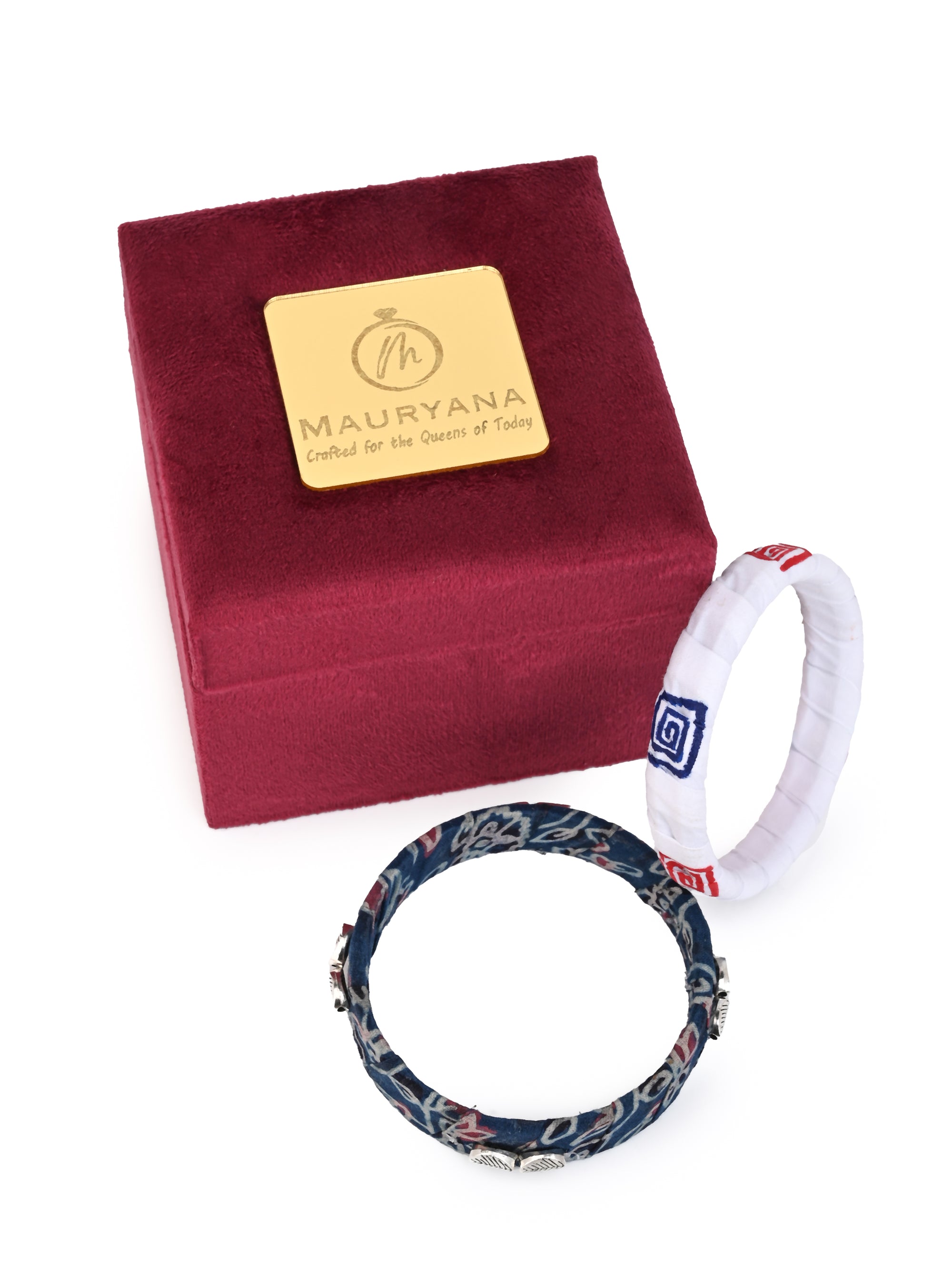 MAURYANA - Blue and white set of 2 fabric bangle set - one size