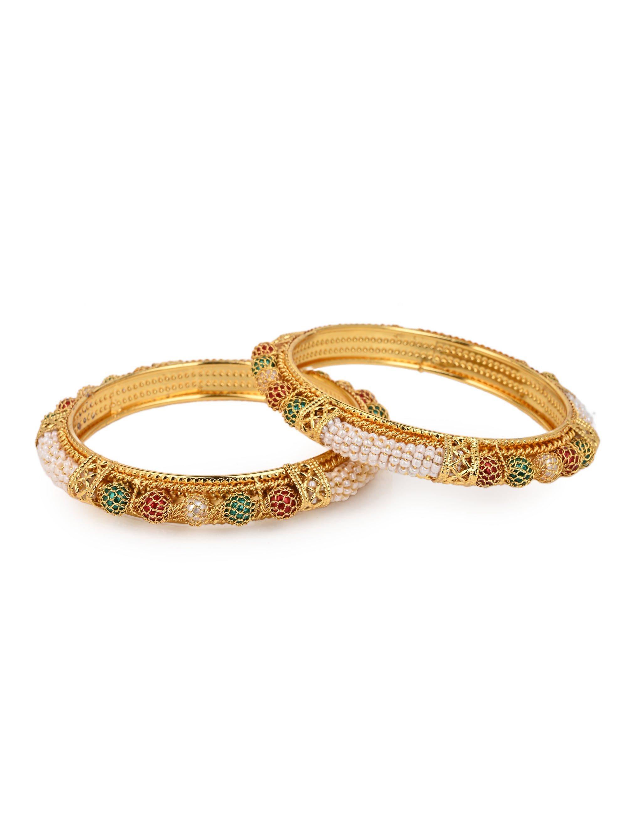 MAURYANA - Kundan mina beautifully crafted bangles - set of 2 pcs - one size