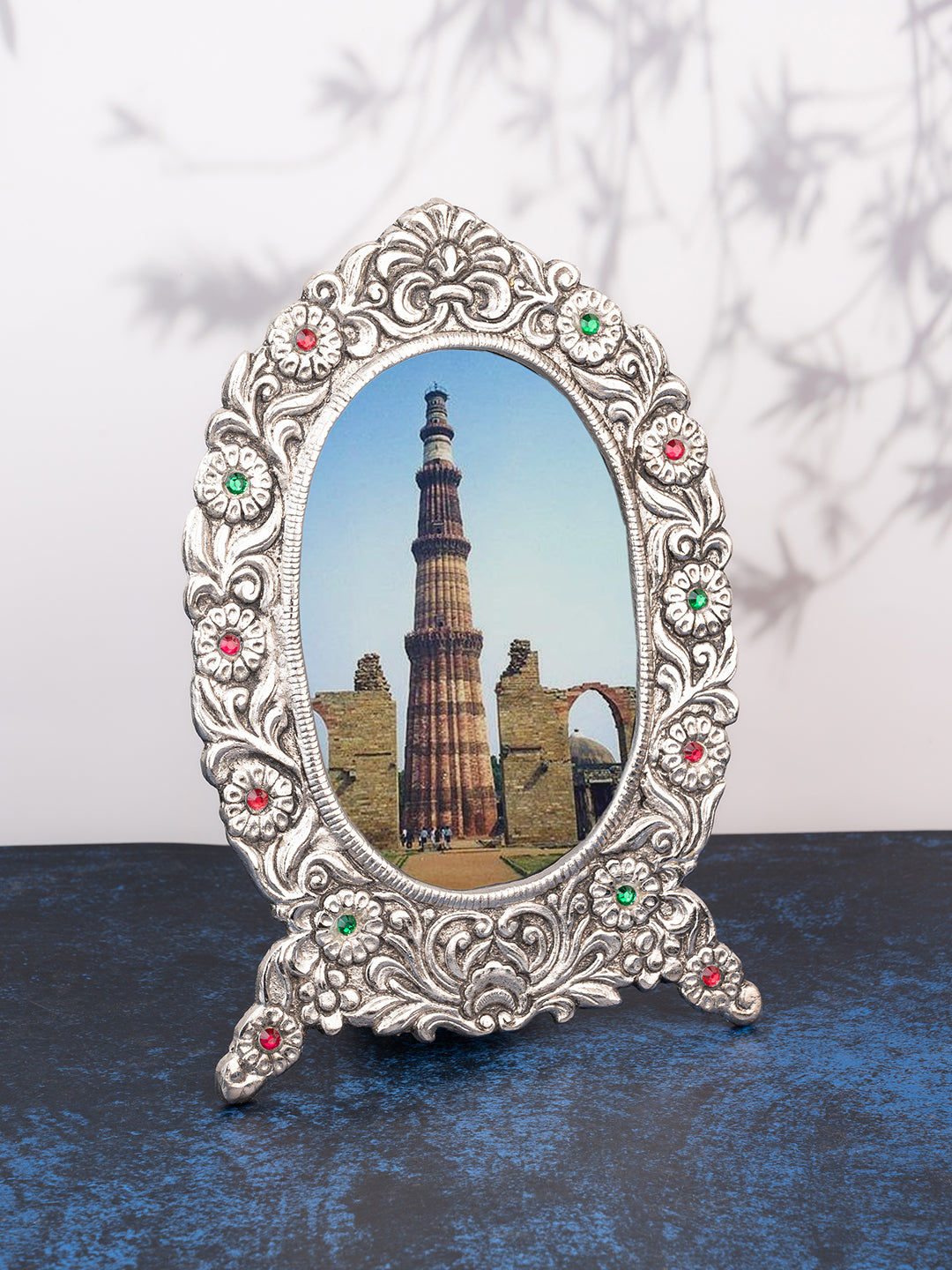 Metal crafted stone embellished floral pattern photo frame - Assorted designs
