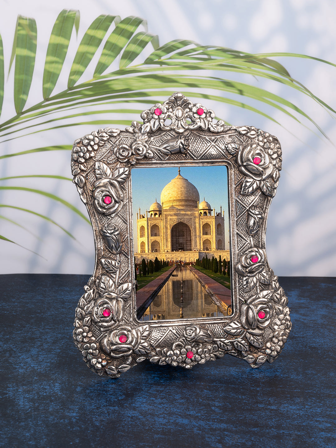Metal crafted stone embellished floral pattern photo frame - Assorted designs