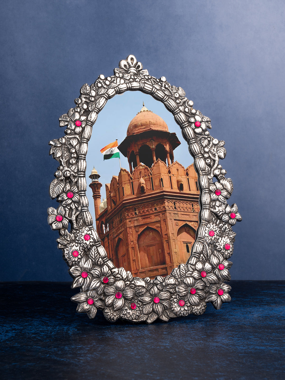 Metal crafted stone embellished floral pattern photo frame - Assorted designs