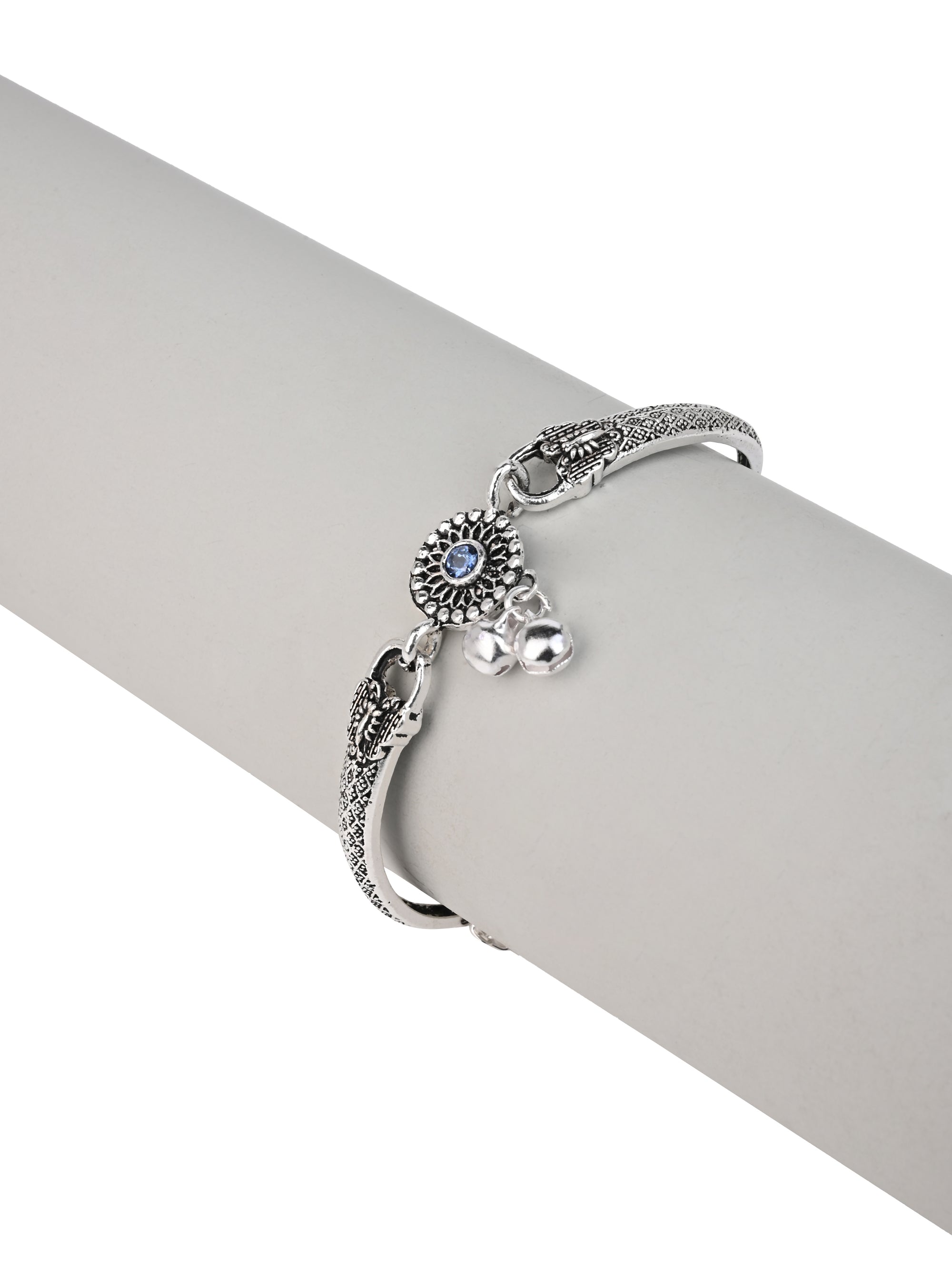 MAURYANA - Oxidised silver open end bracelet  - adjustable size