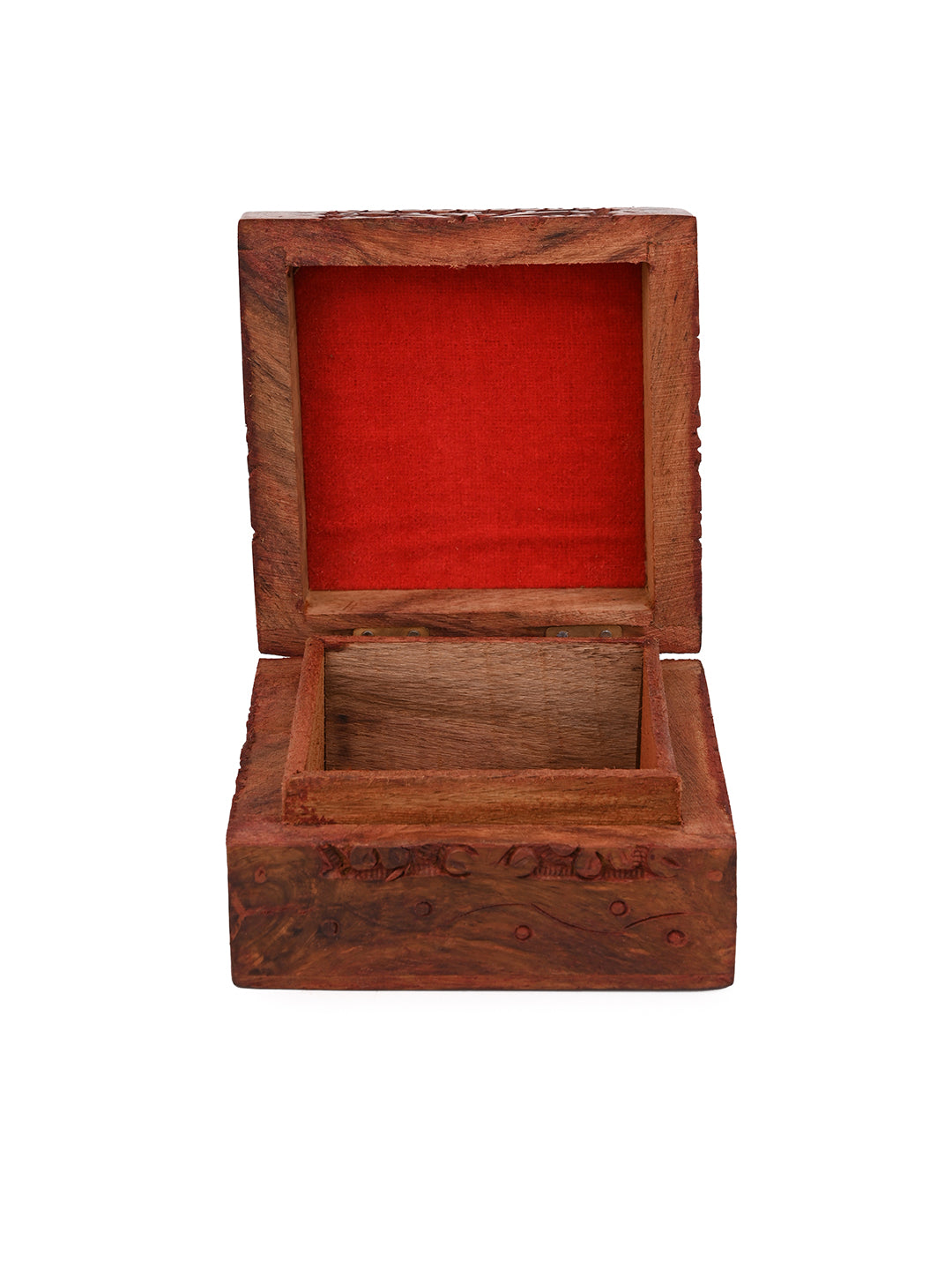 Sheesham wood jewellery box with intricate carving - 4x4 inches
