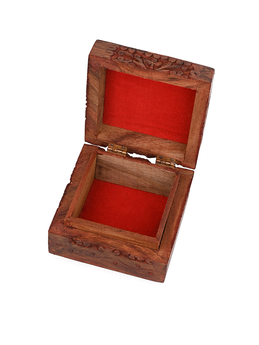 Sheesham wood jewellery box with intricate carving - 4x4 inches