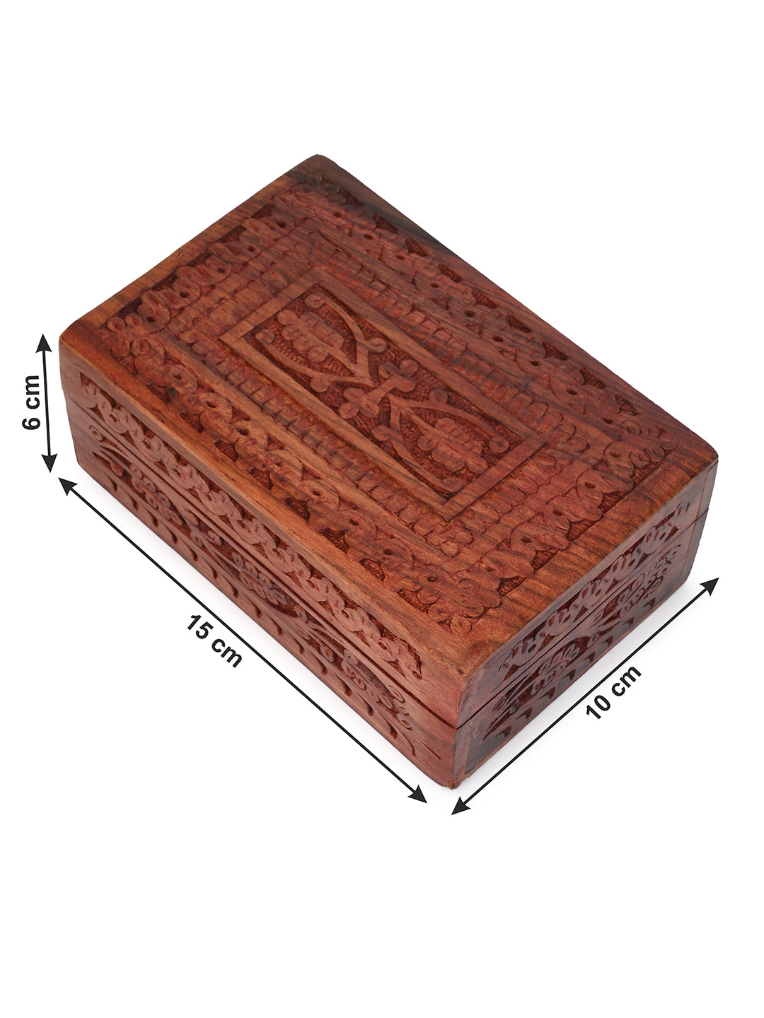 Sheesham wood trinket box with intricate carving - 6x4 inches