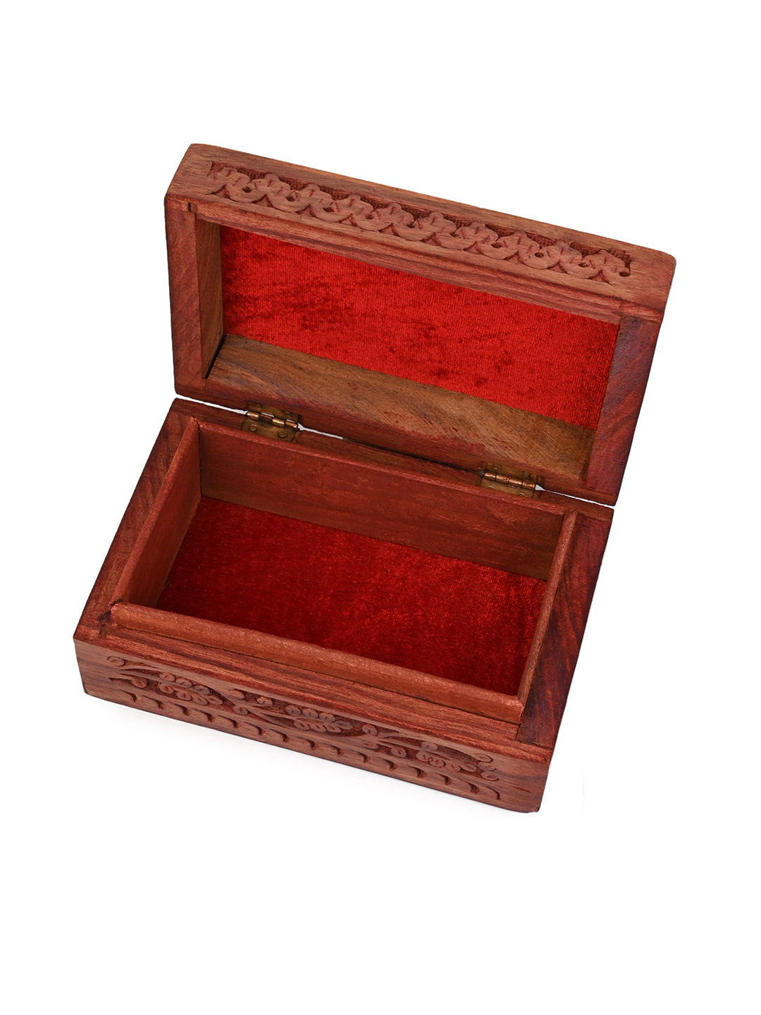 Sheesham wood trinket box with intricate carving - 6x4 inches