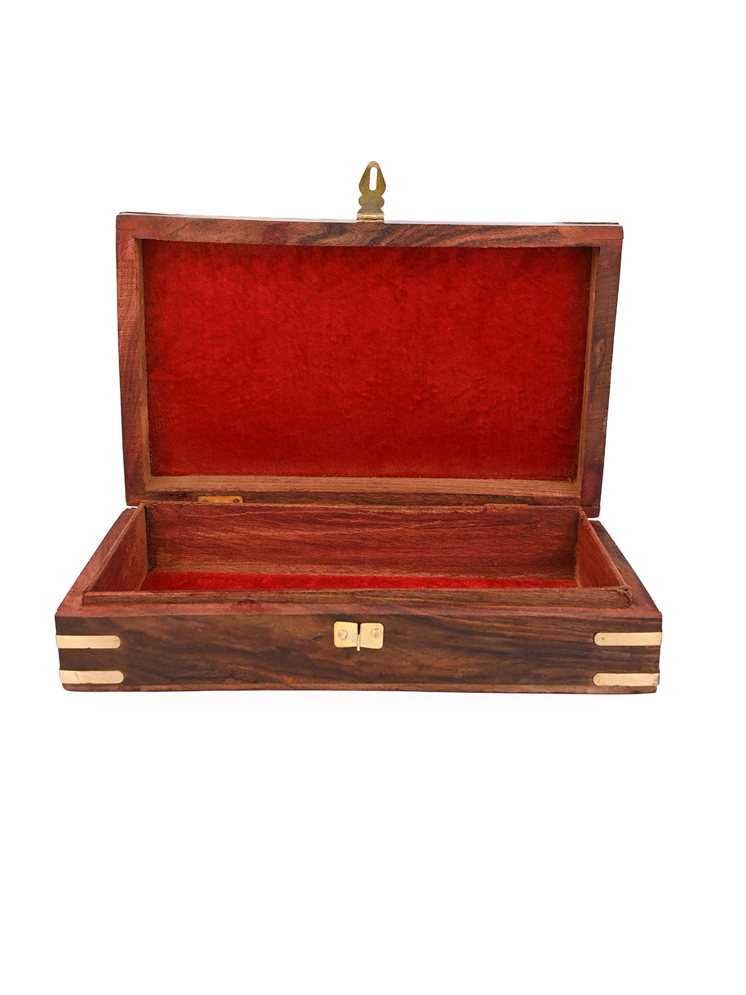 Sheesham wood storage box with intricate carving and brass work - 10x6 inches