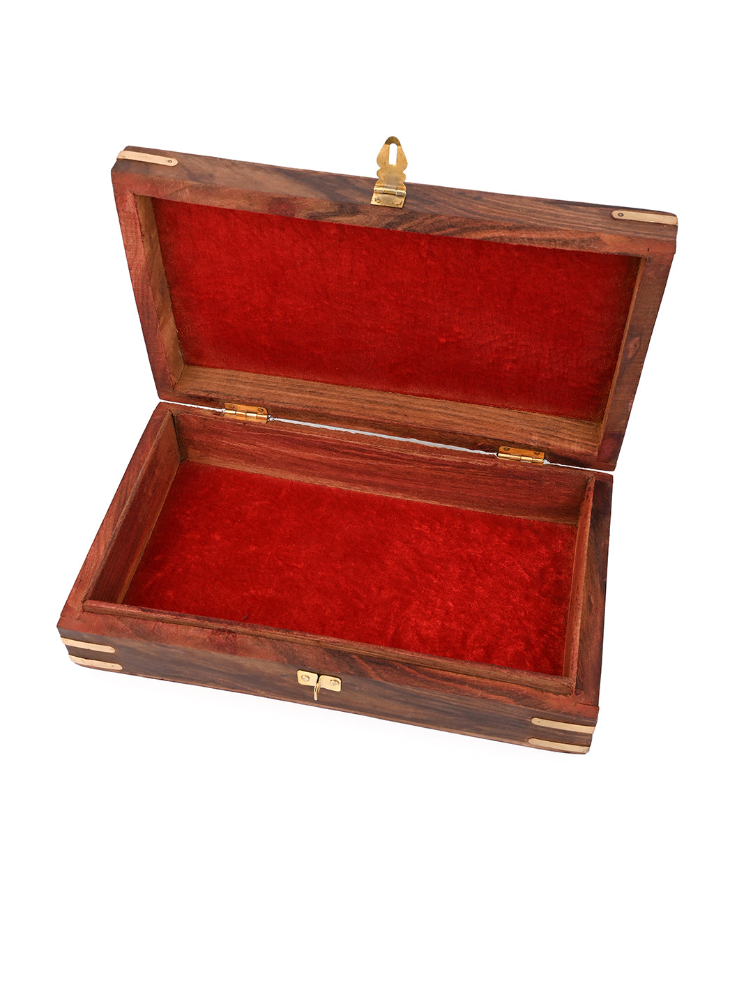 Sheesham wood storage box with intricate carving and brass work - 10x6 inches