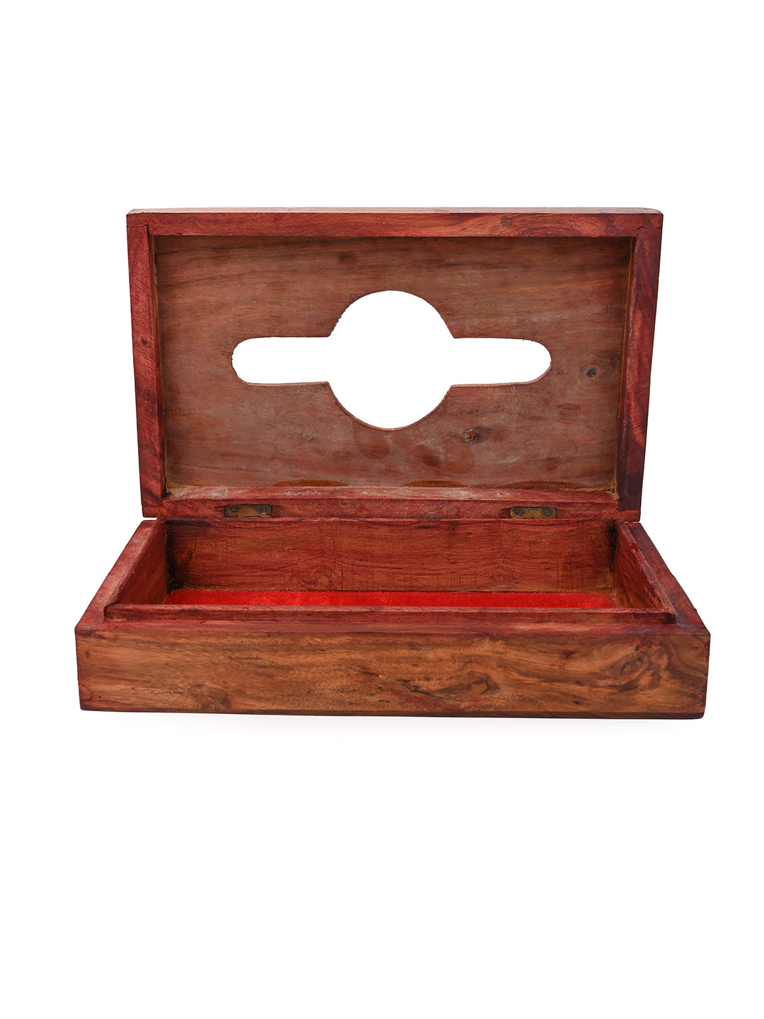 Sheesham wood carved tissue box with brass inlay work - 10x6 inches