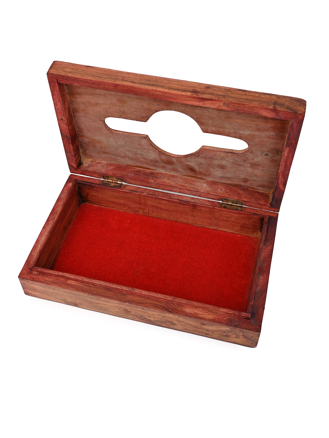 Sheesham wood carved tissue box with brass inlay work - 10x6 inches