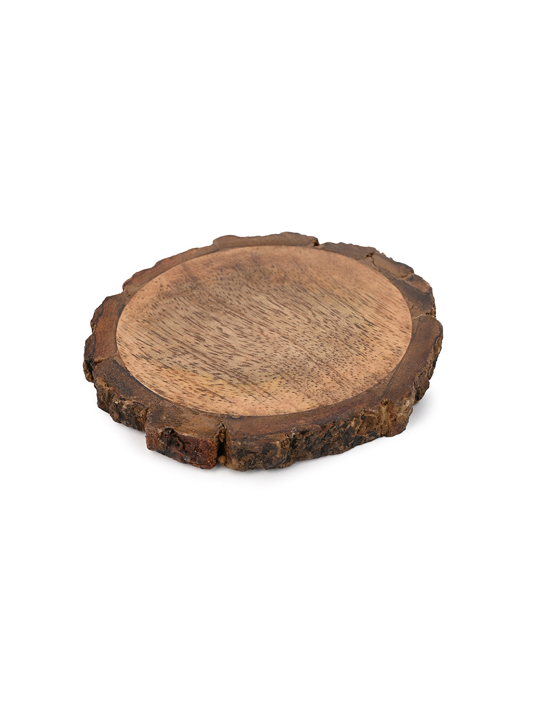 Mango wood coasters with natural bark edge finish - set of 6 pieces