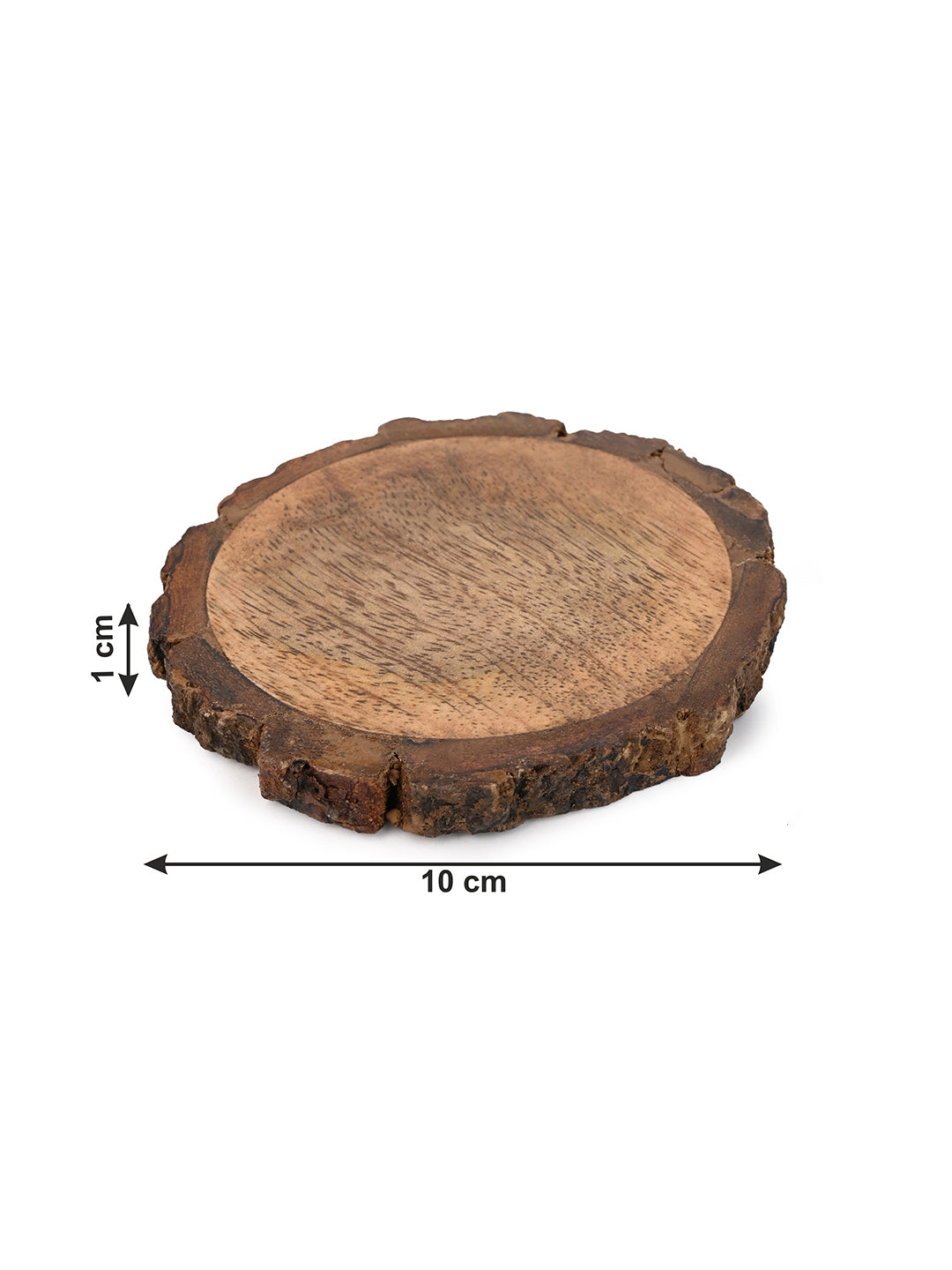 Mango wood coasters with natural bark edge finish - set of 6 pieces