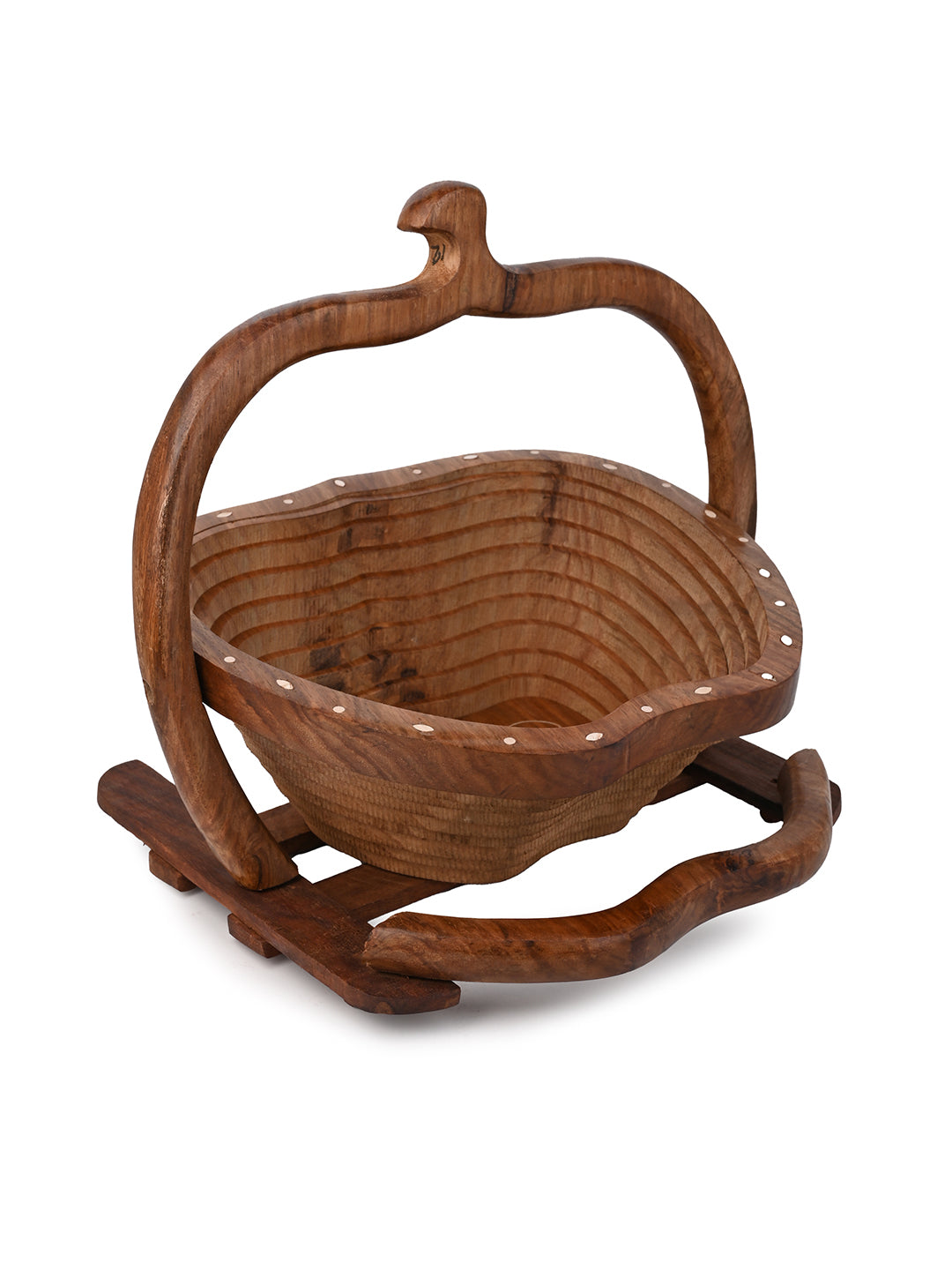 Sheesham wood collapsible basket in apple shape - 12 inches