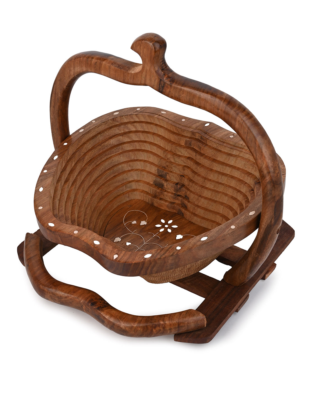 Sheesham wood collapsible basket in apple shape - 12 inches