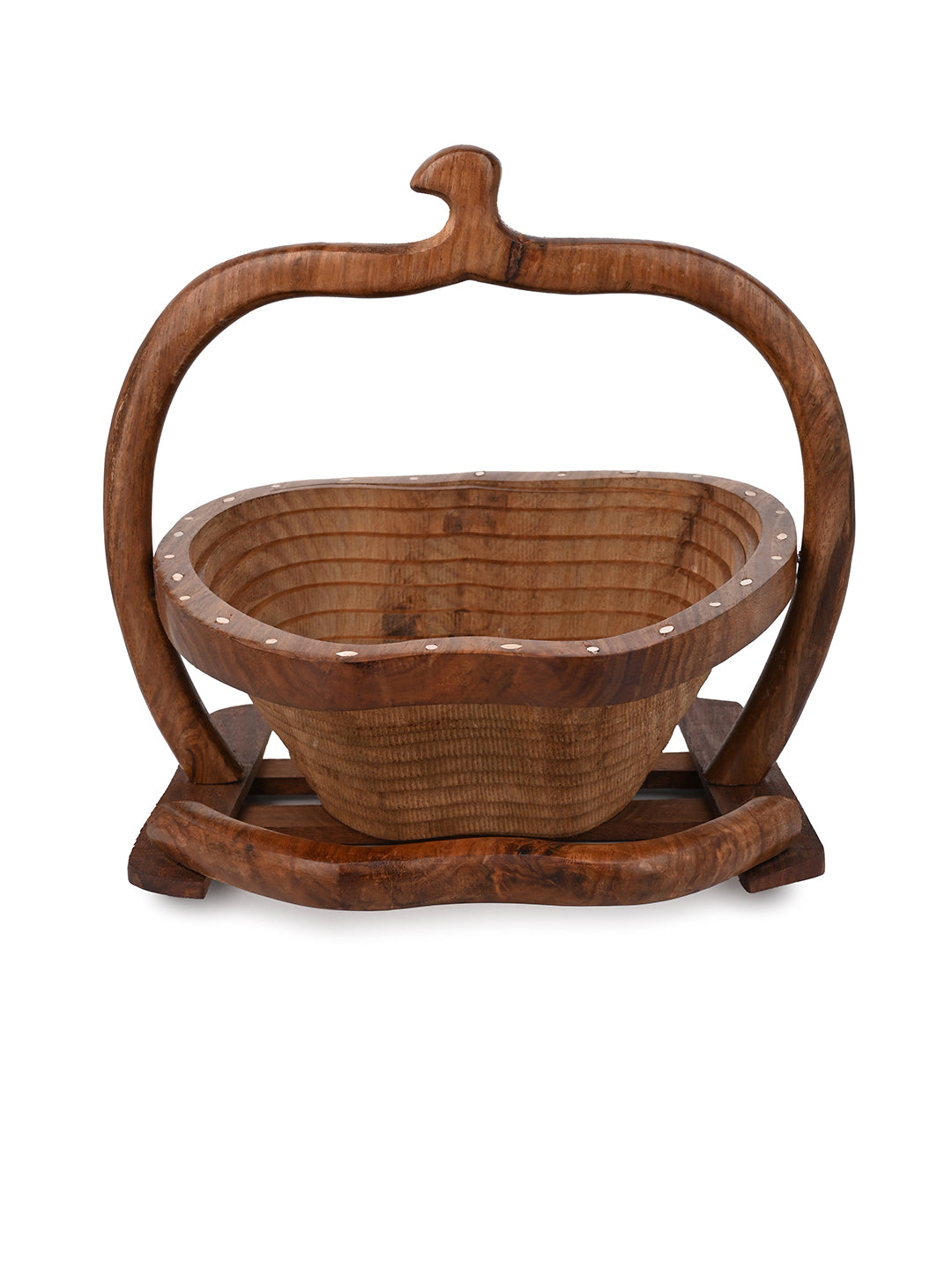 Sheesham wood collapsible basket in apple shape - 12 inches
