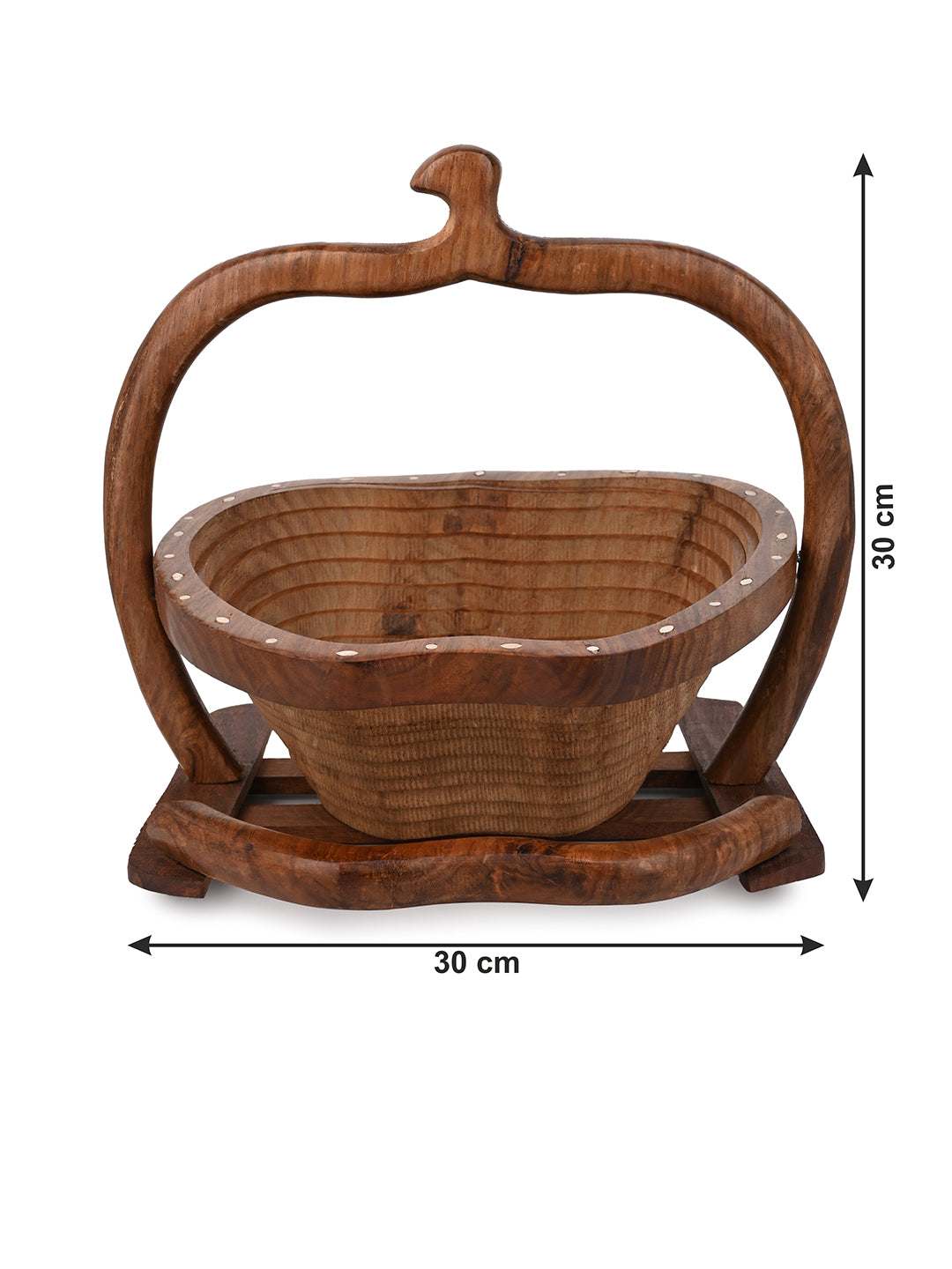 Sheesham wood collapsible basket in apple shape - 12 inches