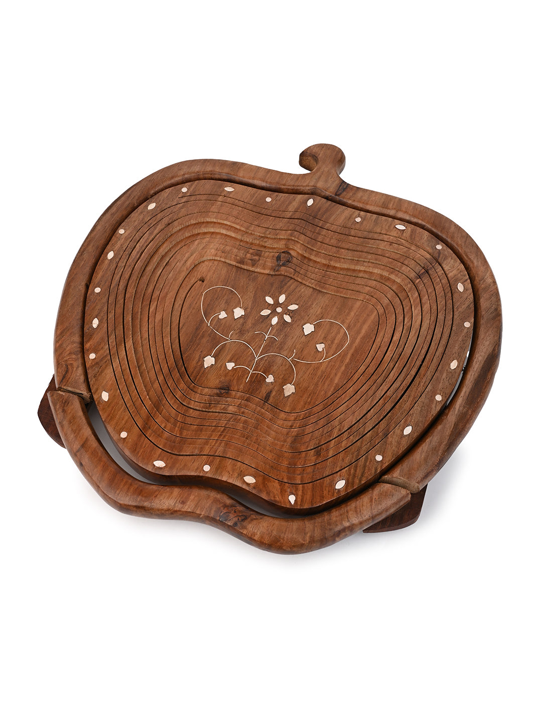 Sheesham wood collapsible basket in apple shape - 12 inches