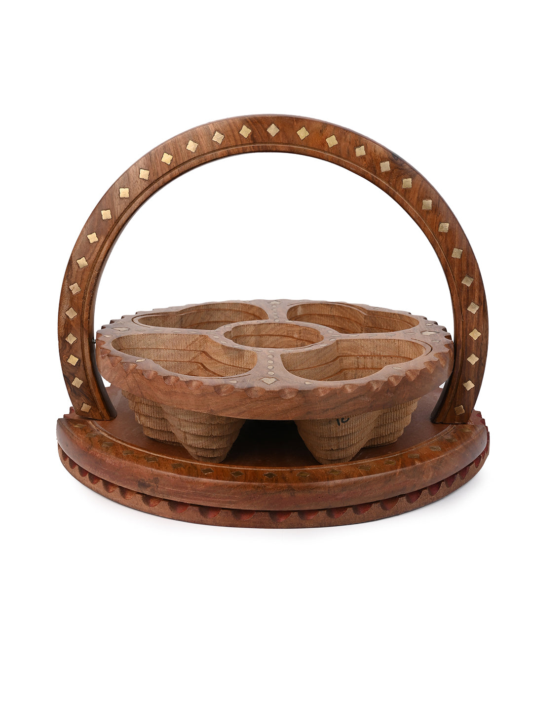 Sheesham wood foldable serving basket for dry fruits and snacks - 12 inches