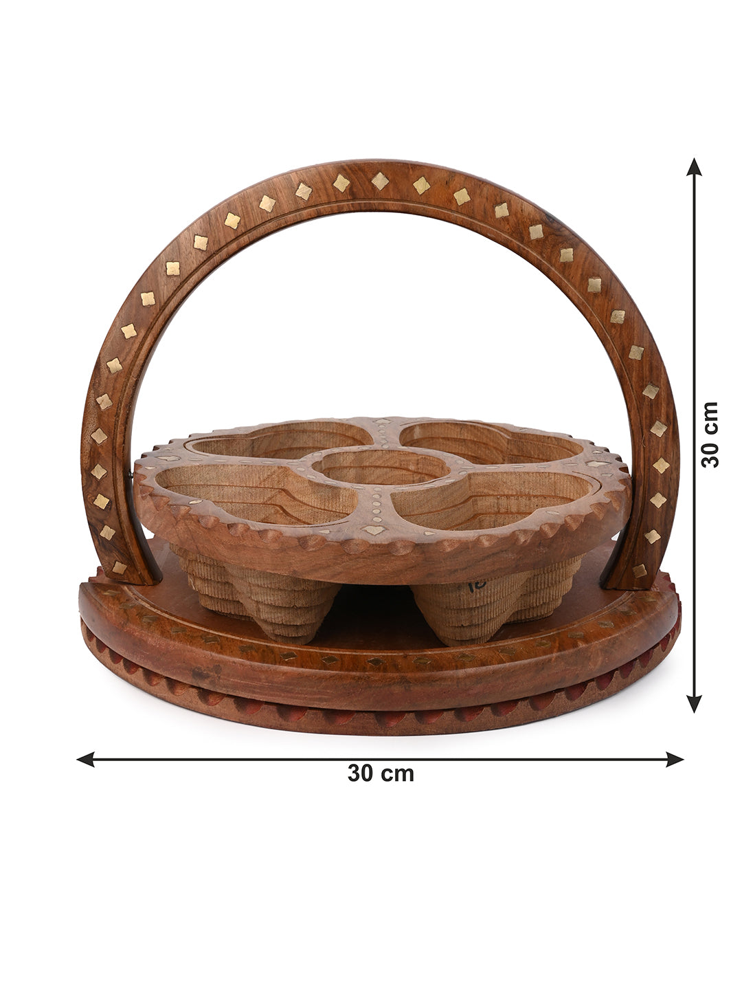 Sheesham wood foldable serving basket for dry fruits and snacks - 12 inches